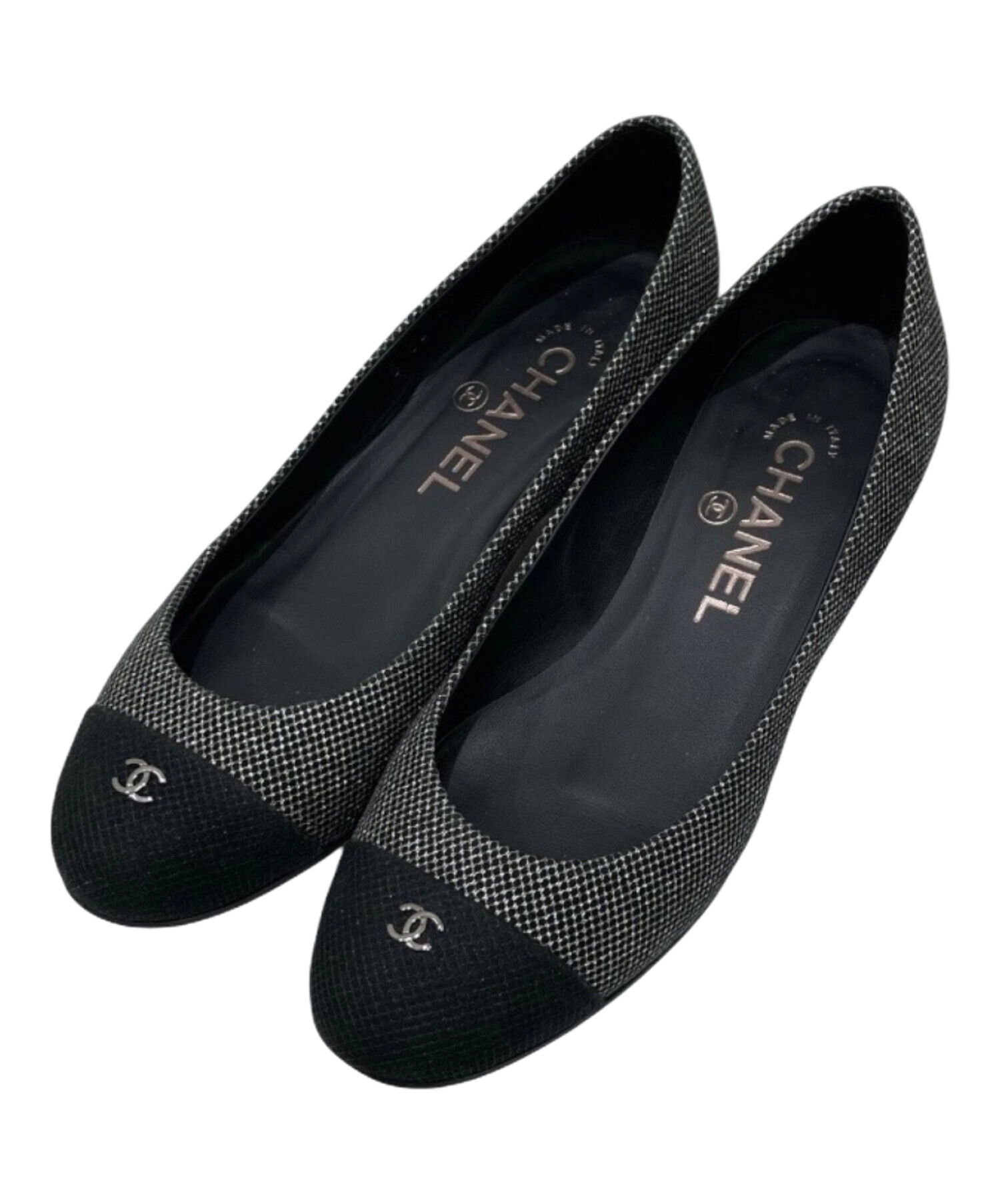 CHANEL / ツイードパンプス 35 ココマーク アイボリー ヒール 中古・古着通販】CHANEL (シャネル) CCロゴ キャップトゥ ツイード