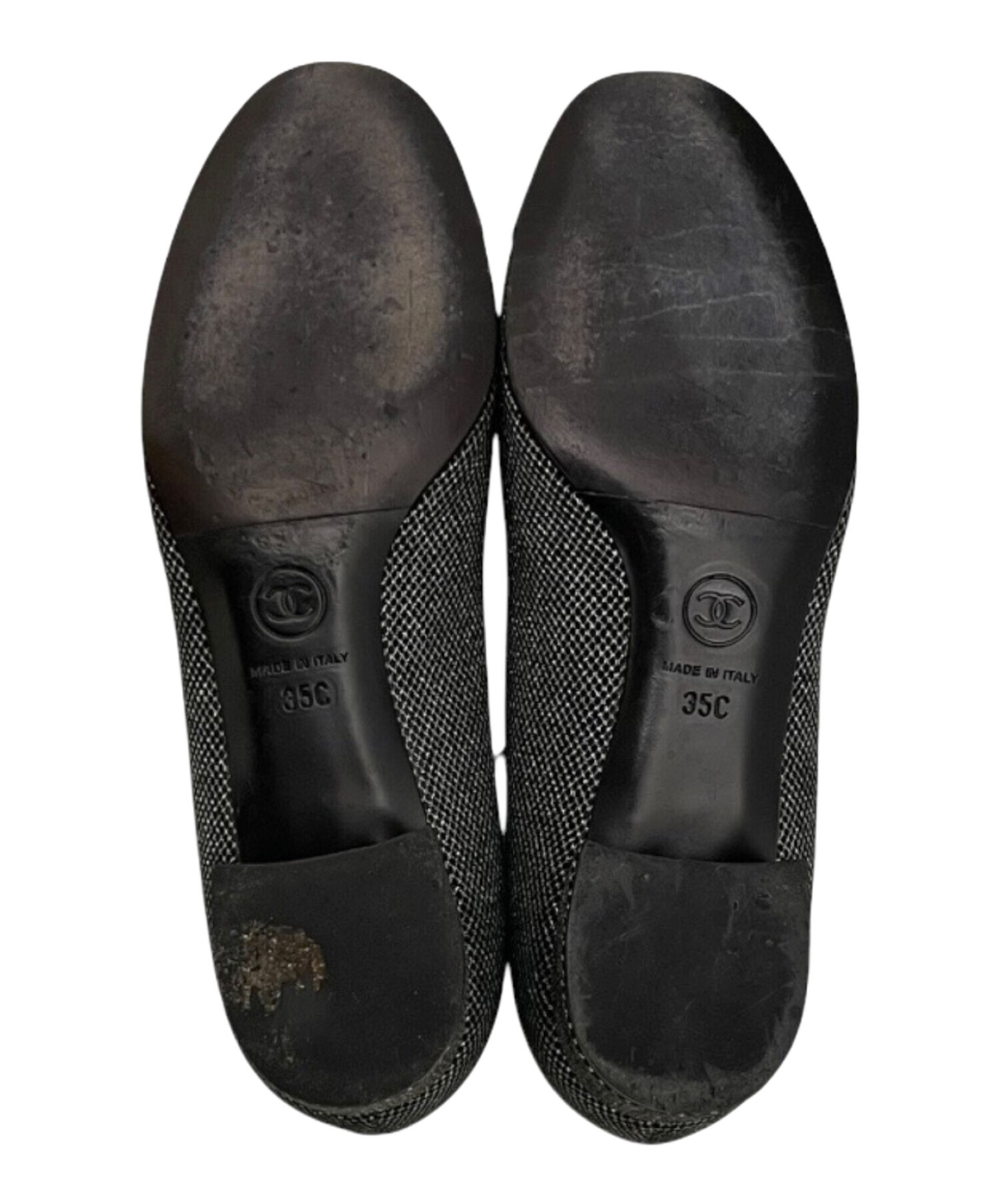 【CHANEL】CCロゴ キャップトゥ ツイード パンプス ブラック グレー 中古・古着通販】CHANEL (シャネル) CCロゴ キャップトゥ ツイード