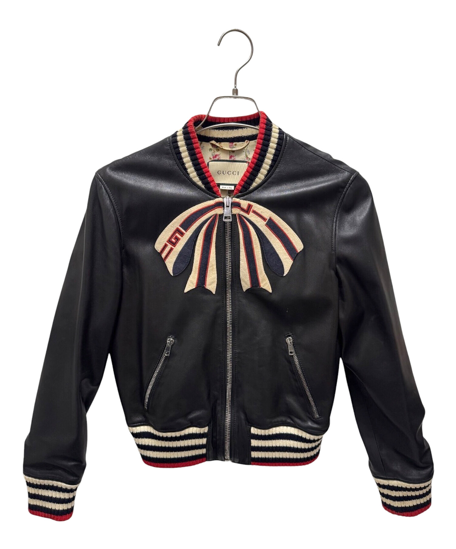 中古・古着通販】GUCCI (グッチ) グッチボウ付きレザーボンバー