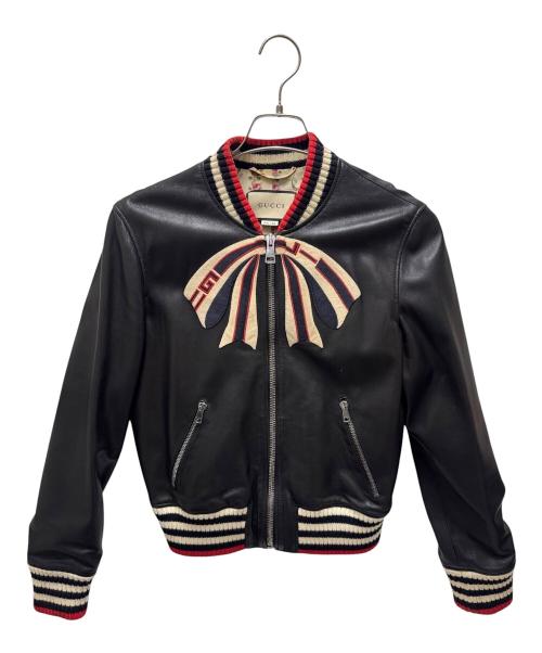 ⭐*%様 70's GUCCI グッチ　48 archive レザージャケット 中古・古着通販】GUCCI (グッチ) グッチボウ付きレザーボンバー
