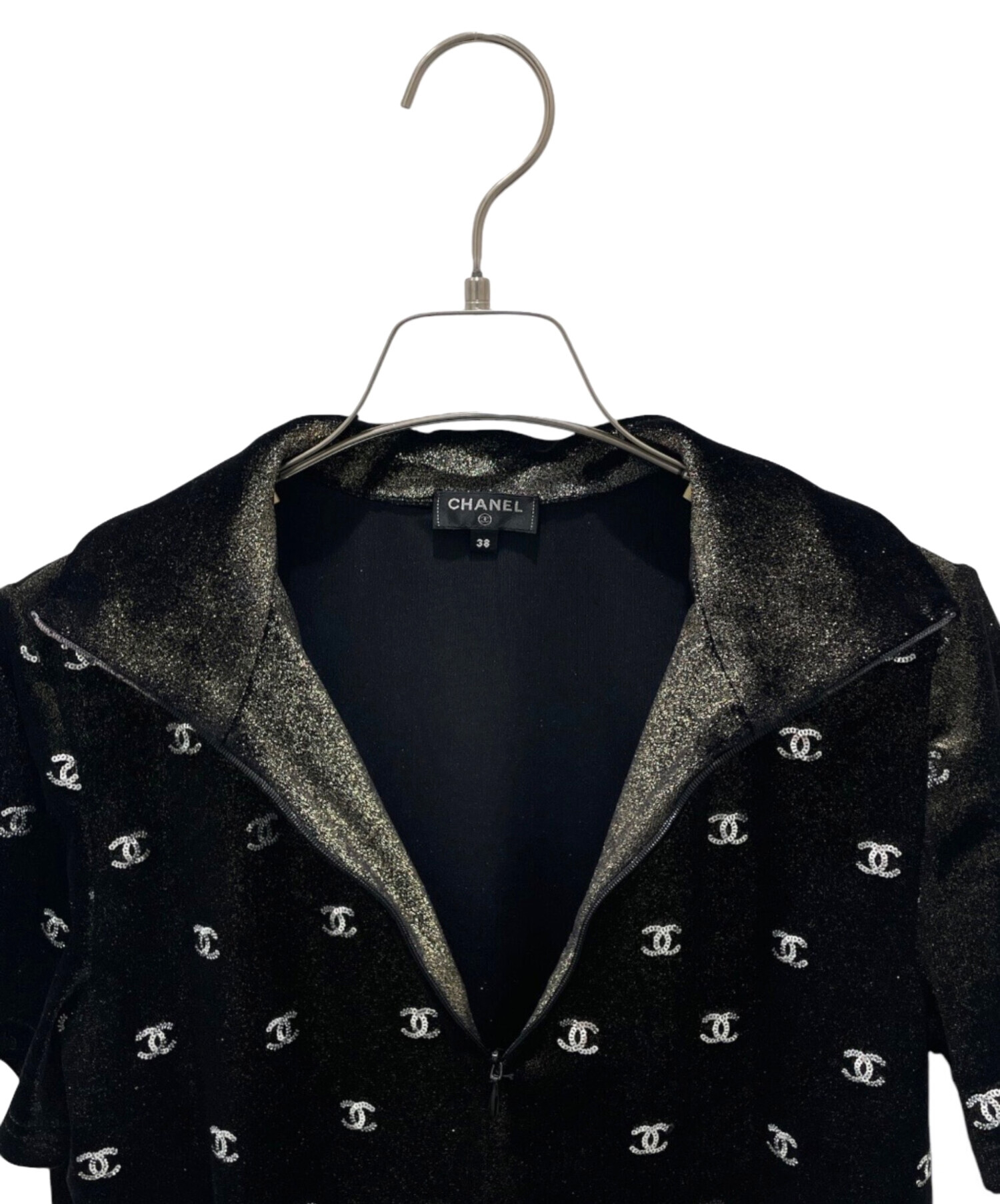 中古・古着通販】CHANEL (シャネル) ベロアハーフジップ半袖カットソー