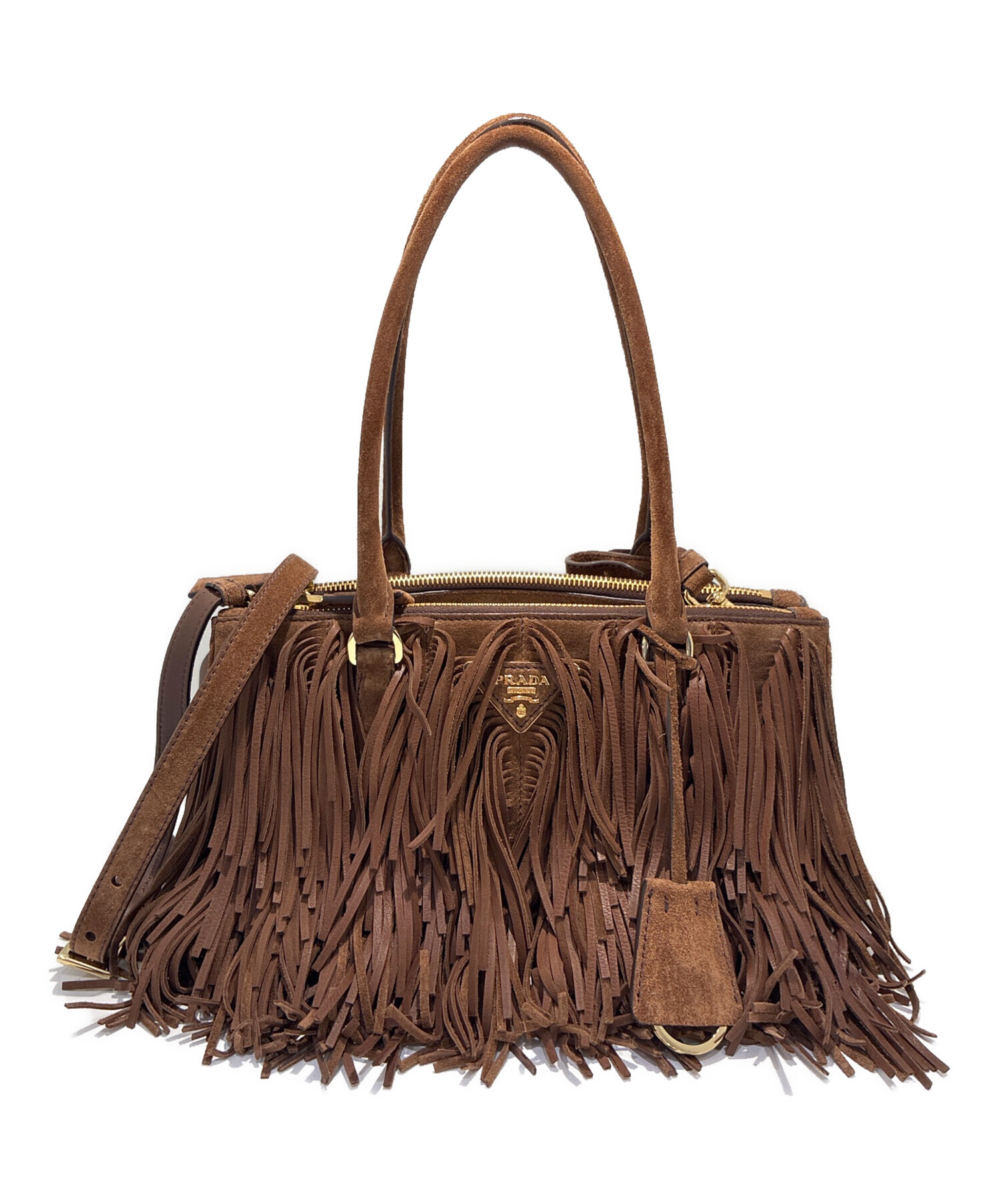 PRADA 　プラダ フリンジ付きマフラー 　ブラウン　イタリア製 中古・古着通販】PRADA (プラダ) Fringe Galleria Shoulder Bag