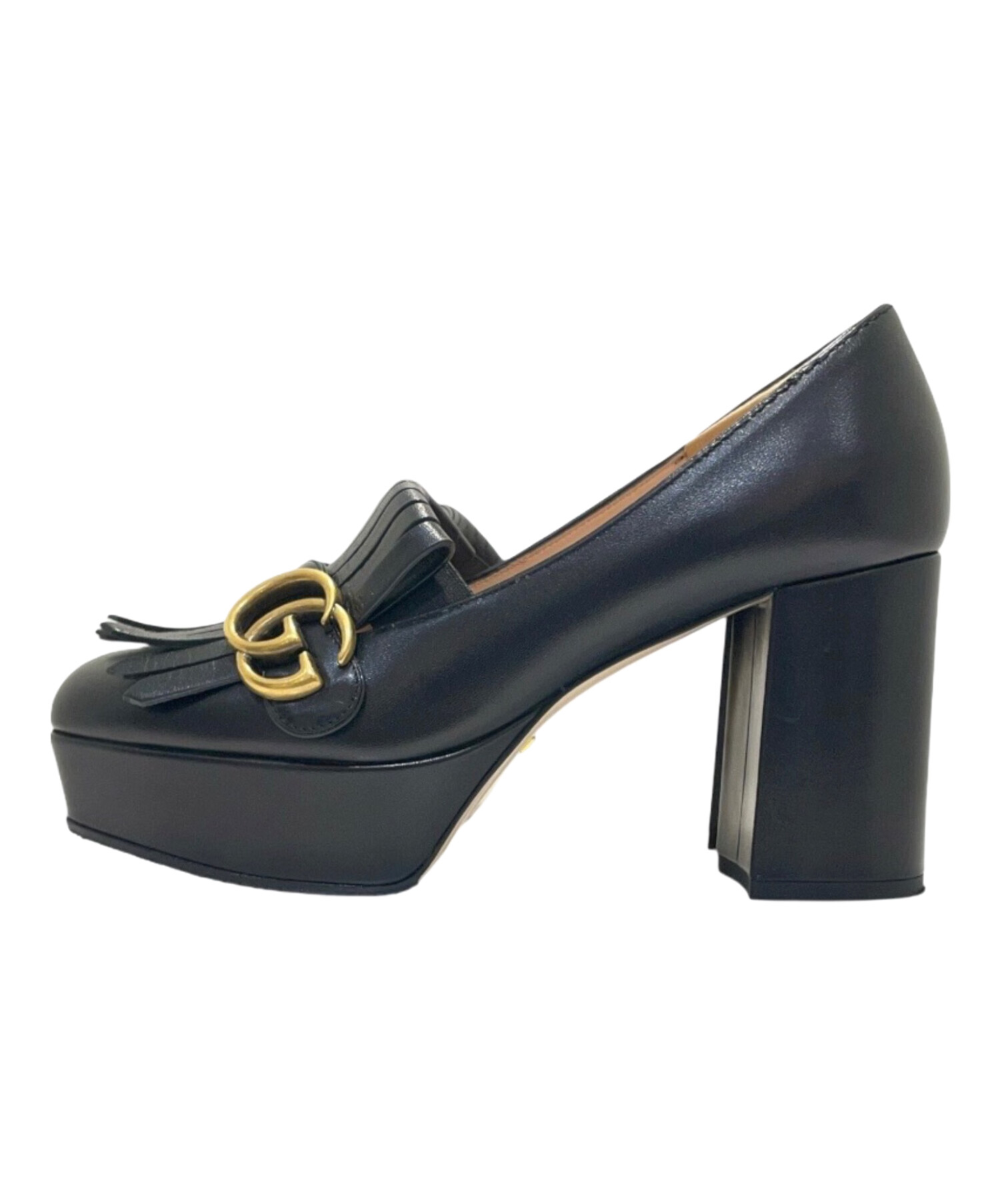美品 GUCCI GUCCI マーモント パンプス レザー GG ブラック 中古・古着通販】GUCCI (グッチ) GG Marmont pumps/GGマーモント