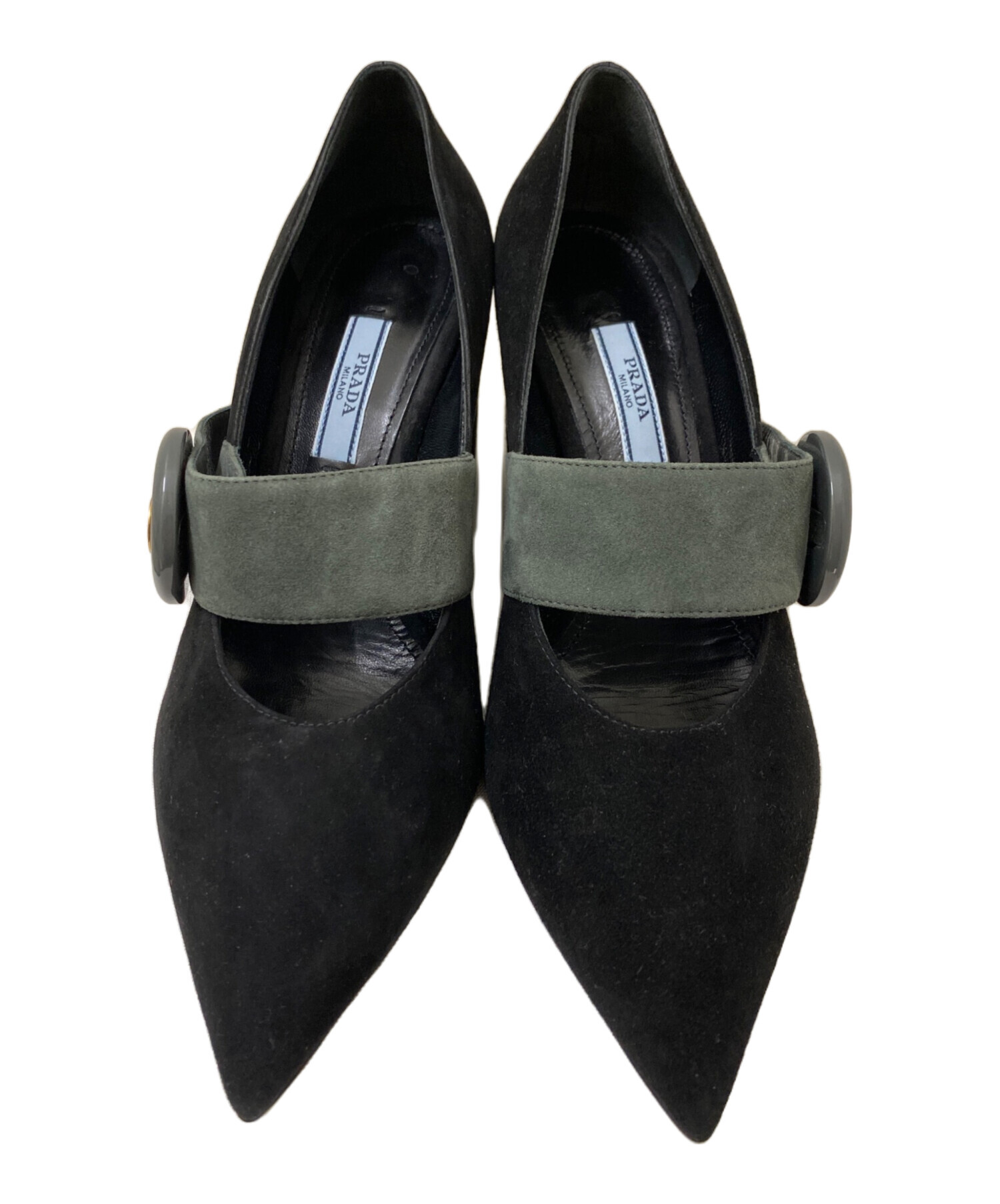 プラダ パンプス黒 サンダル ￼中古踵ソール修正済PRADA 中古・古着通販】PRADA (プラダ) ベルト付パンプス ブラック サイズ:37