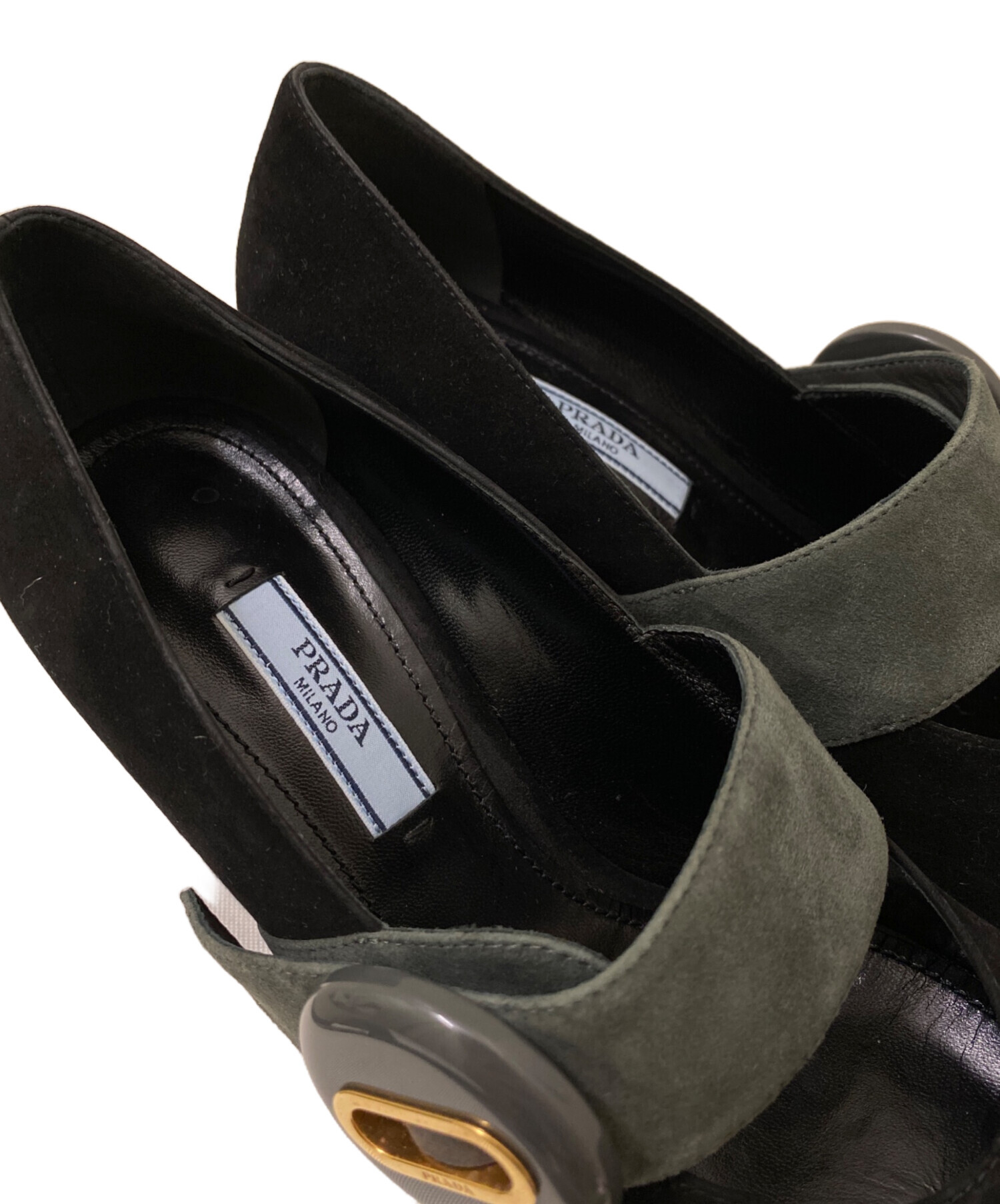 プラダ パンプス黒 サンダル ￼中古踵ソール修正済PRADA 中古・古着通販】PRADA (プラダ) ベルト付パンプス ブラック サイズ:37