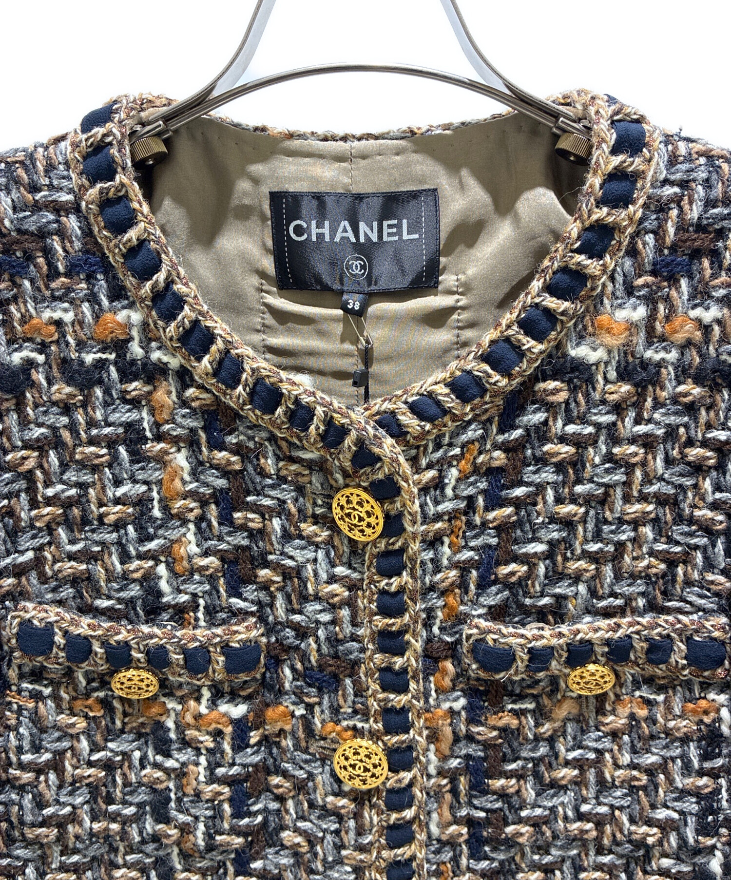 CHANEL シャネル ツイードジャケット 38 ココマーク 金ボタン 中古・古着通販】CHANEL (シャネル) ココマークボタンツイード