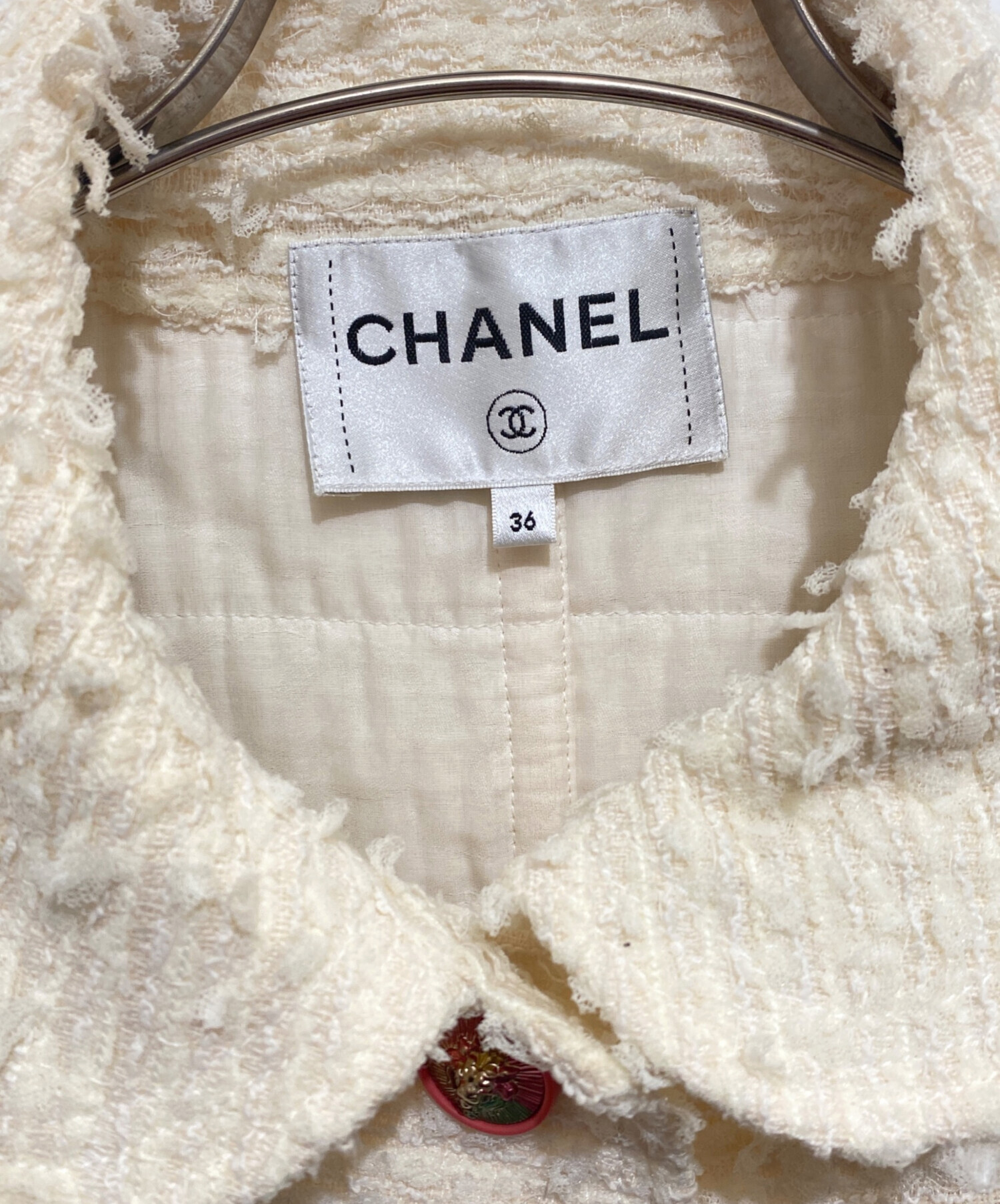 中古・古着通販】CHANEL (シャネル) ツイードジャケット アイボリー