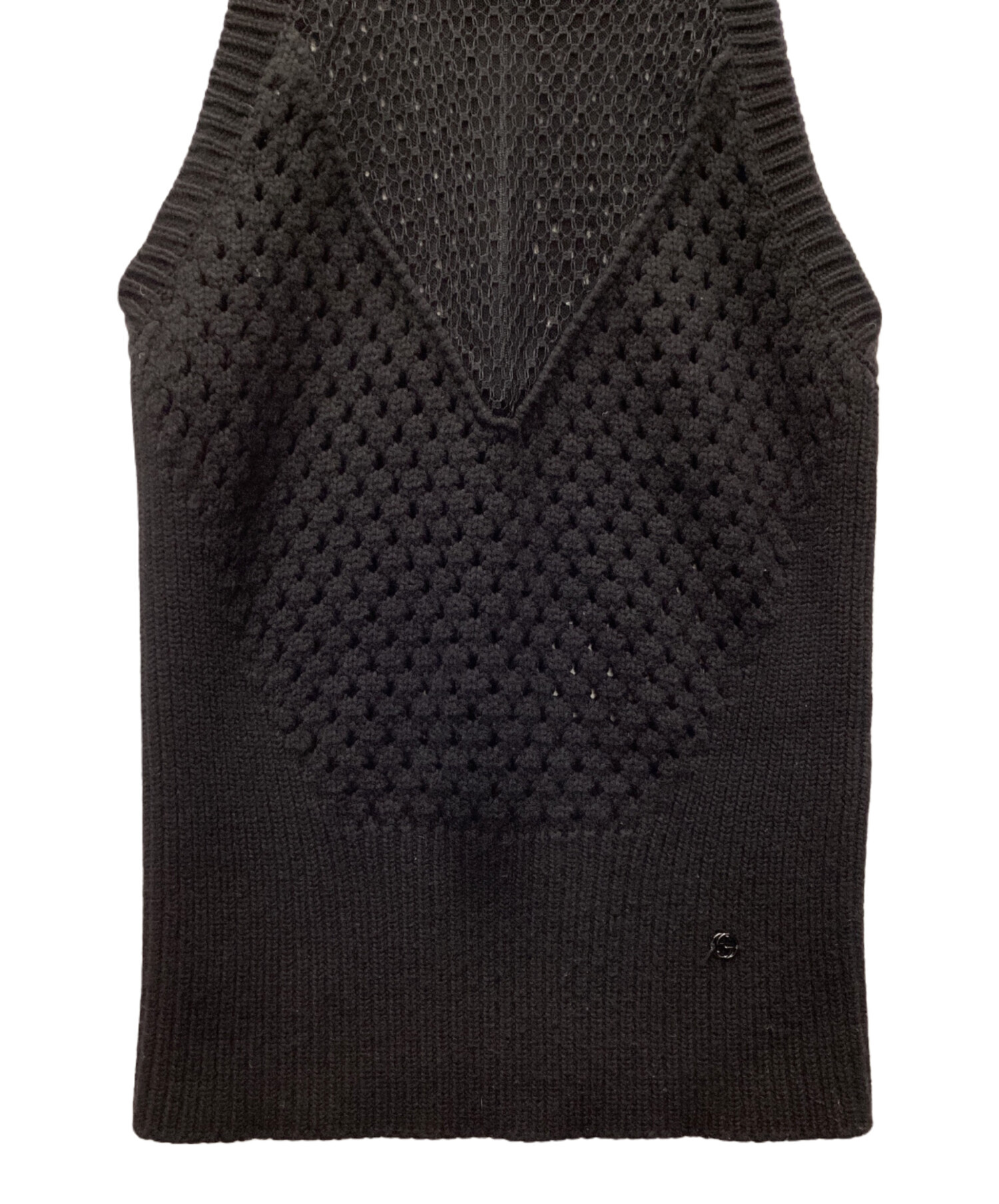 GUCCI ニットベスト　ブラック 美品GUCCI&frasl;グッチ ニット ベスト シェリーライン キャメル\u0026シルク 黒