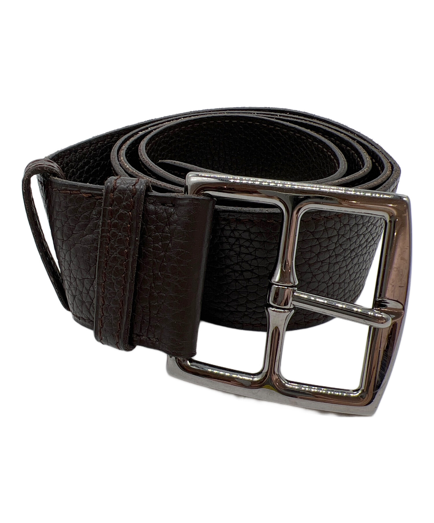HERMES ブラウンレザーベルト HERMES H Belt Men's Women's #65 Brown/Black Gold Buckle Leather