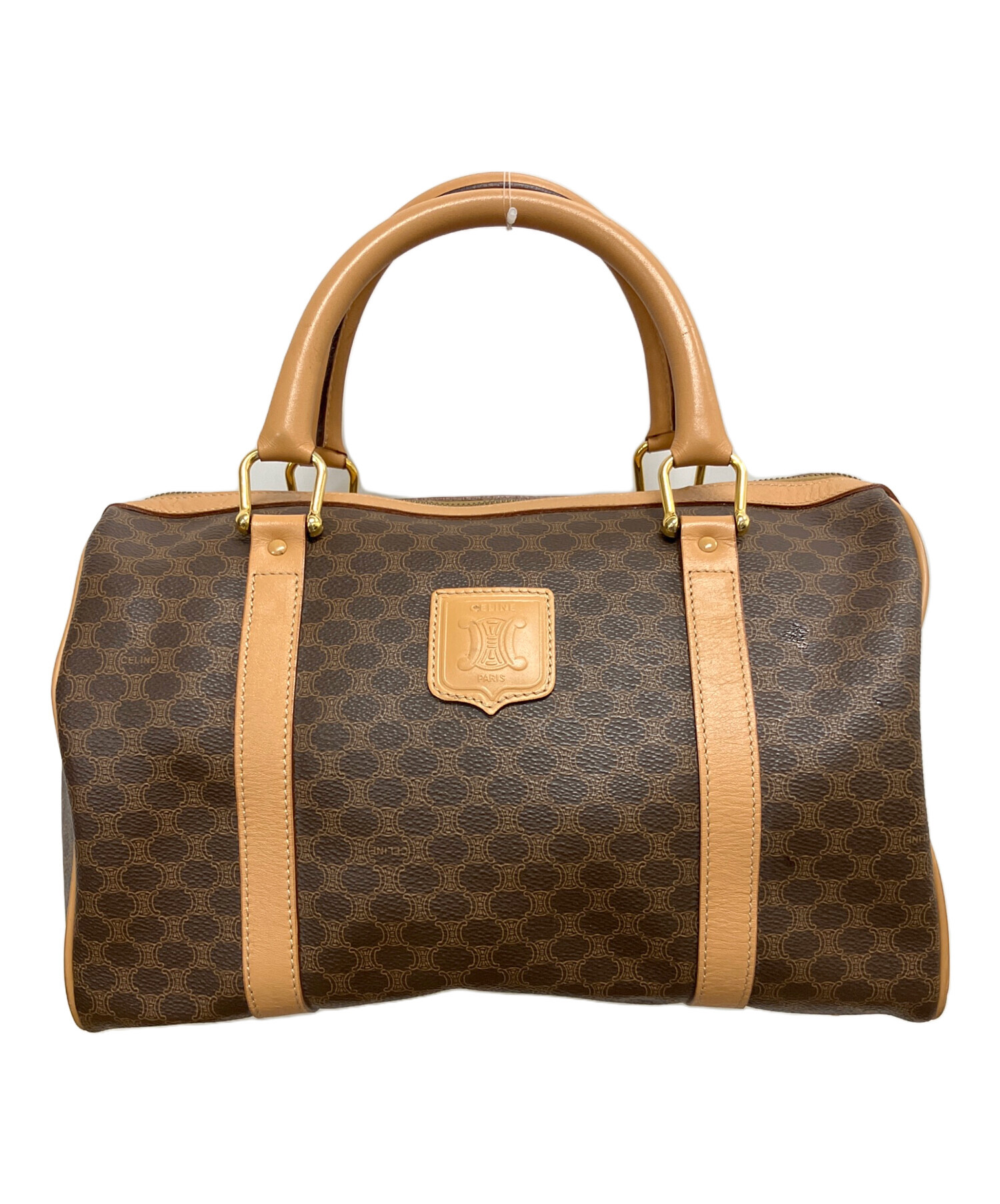 セリーヌ ボストンバッグ マカダム ブラウン ベージュ ゴールド CELINE（セリーヌ） ヴィンテージ マカダム ミニボストンバッグ