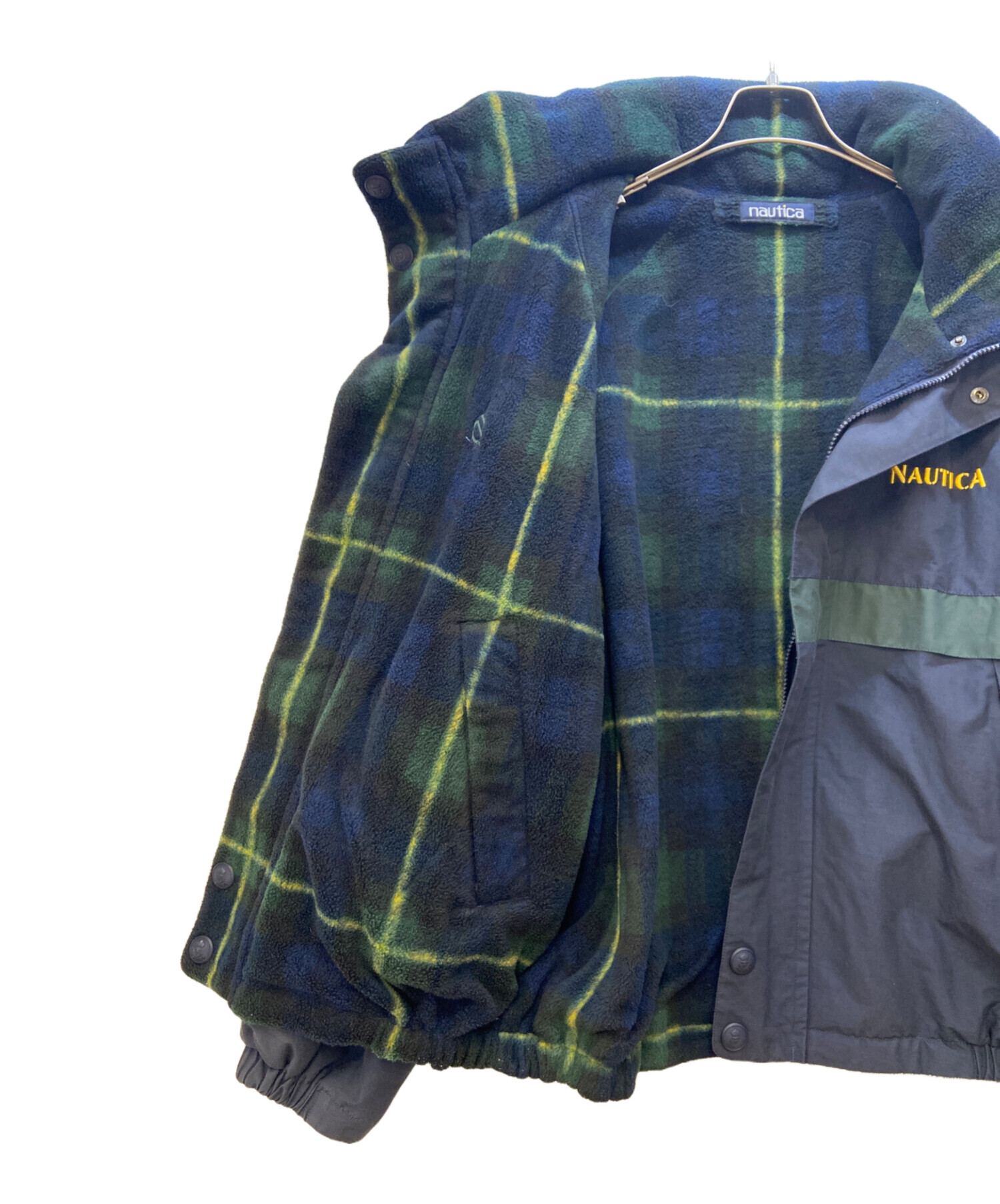古着 90's/90年代 ノーティカ NAUTICA リバーシブルジャケット ワンポイントロゴ刺繍 L ネイビー グリーン チェック メンズ 中古・古着通販】NAUTICA (ノーティカ) リバーシブルジャケット/小文字