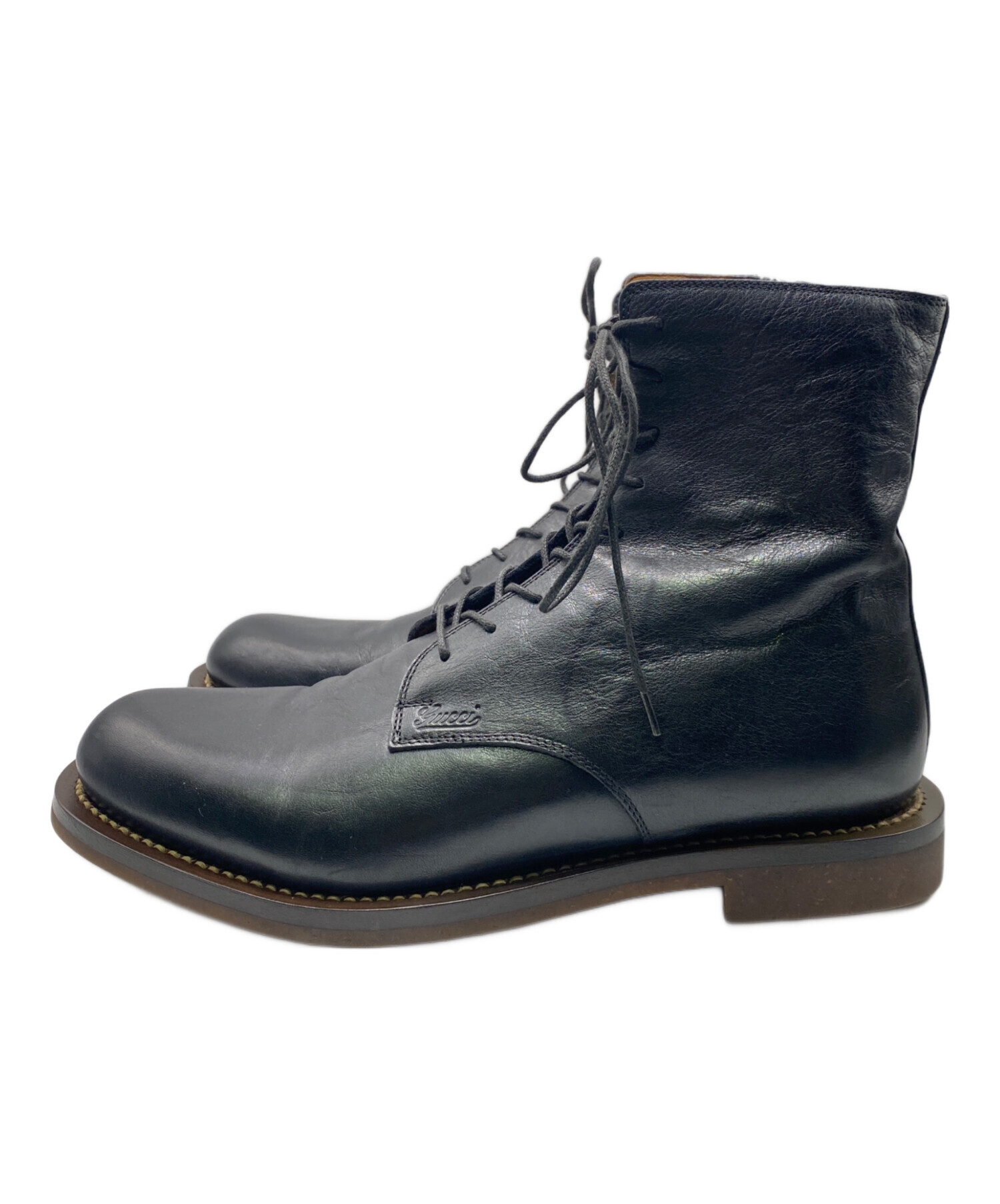 美品　GUCCI グッチ　レザー　トレッキングブーツ　レースアップ　ブラック GUCCI - グッチ GUCCI レースアップ ブーツ レザー ブラック 7 26cmの