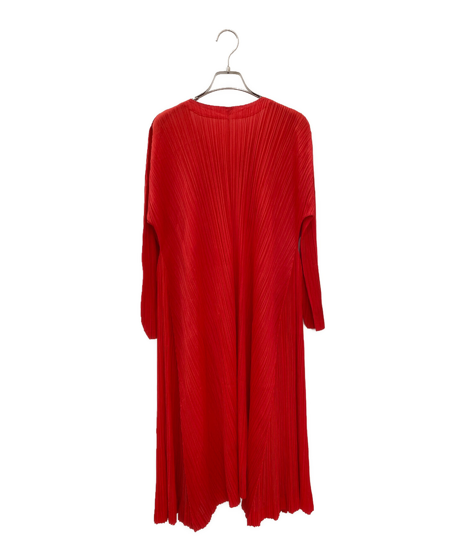 PLEATS PLEASE(プリーツプリーズ) カーディガン サイズ3 L レディース - レッド 長袖/プリーツ 中古・古着通販】PLEATS PLEASE (プリーツプリーズ) プリーツロング