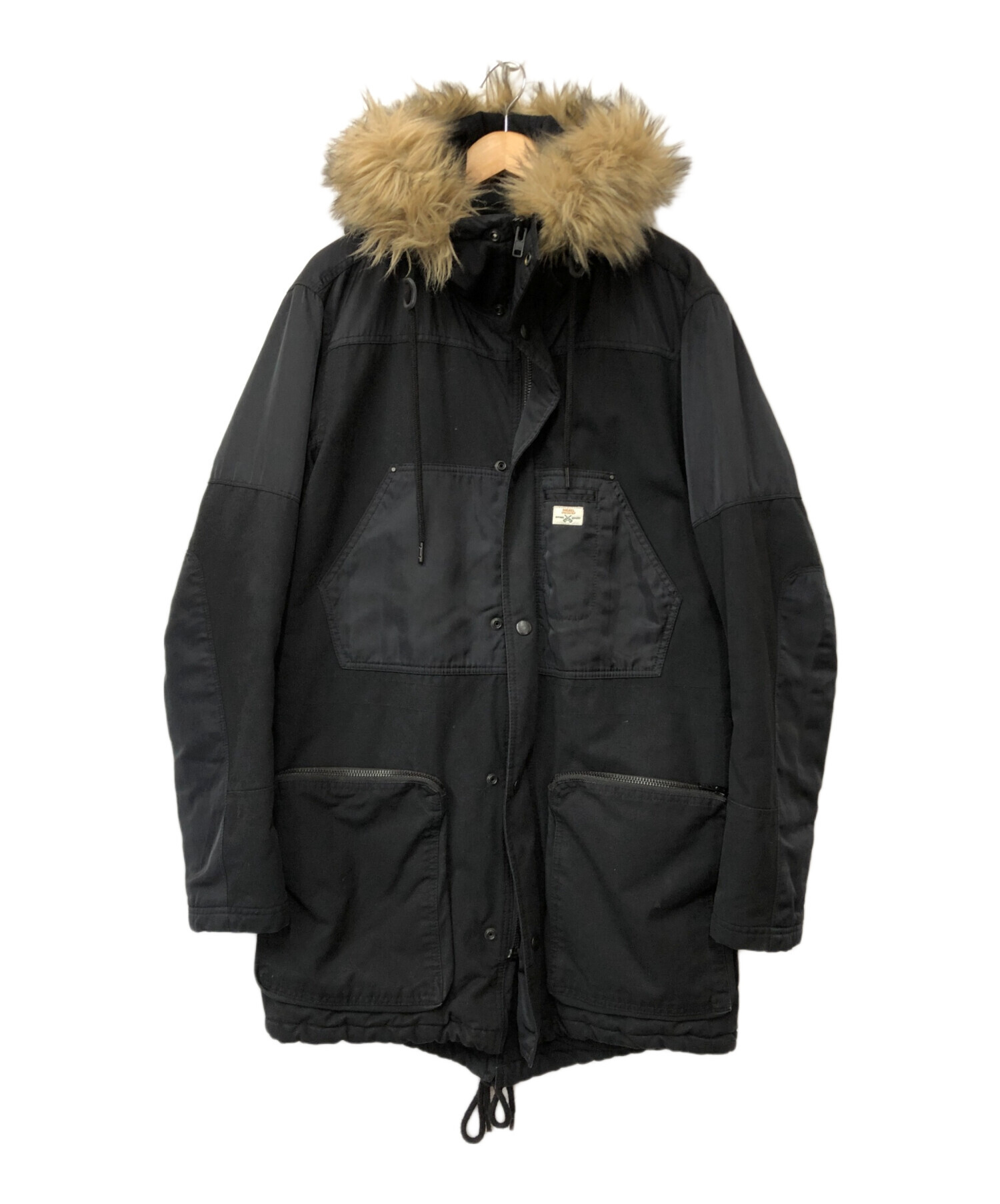 DIESEL ディーゼル中綿ジャケット 黒 ファー付きM