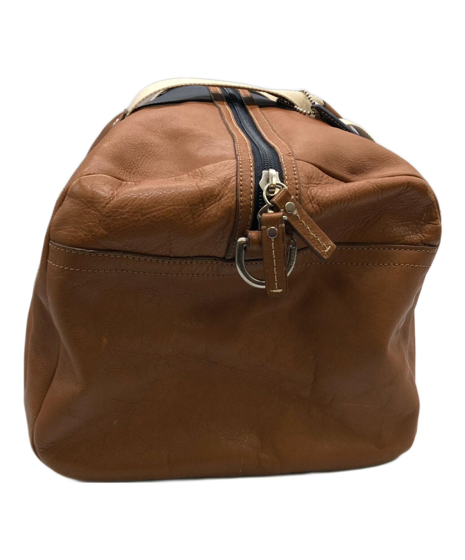 COACH レザーボストンバッグ ブラウン・ネイビー 中古・古着通販】COACH (コーチ) ボストンバッグ ブラウン×ネイビー