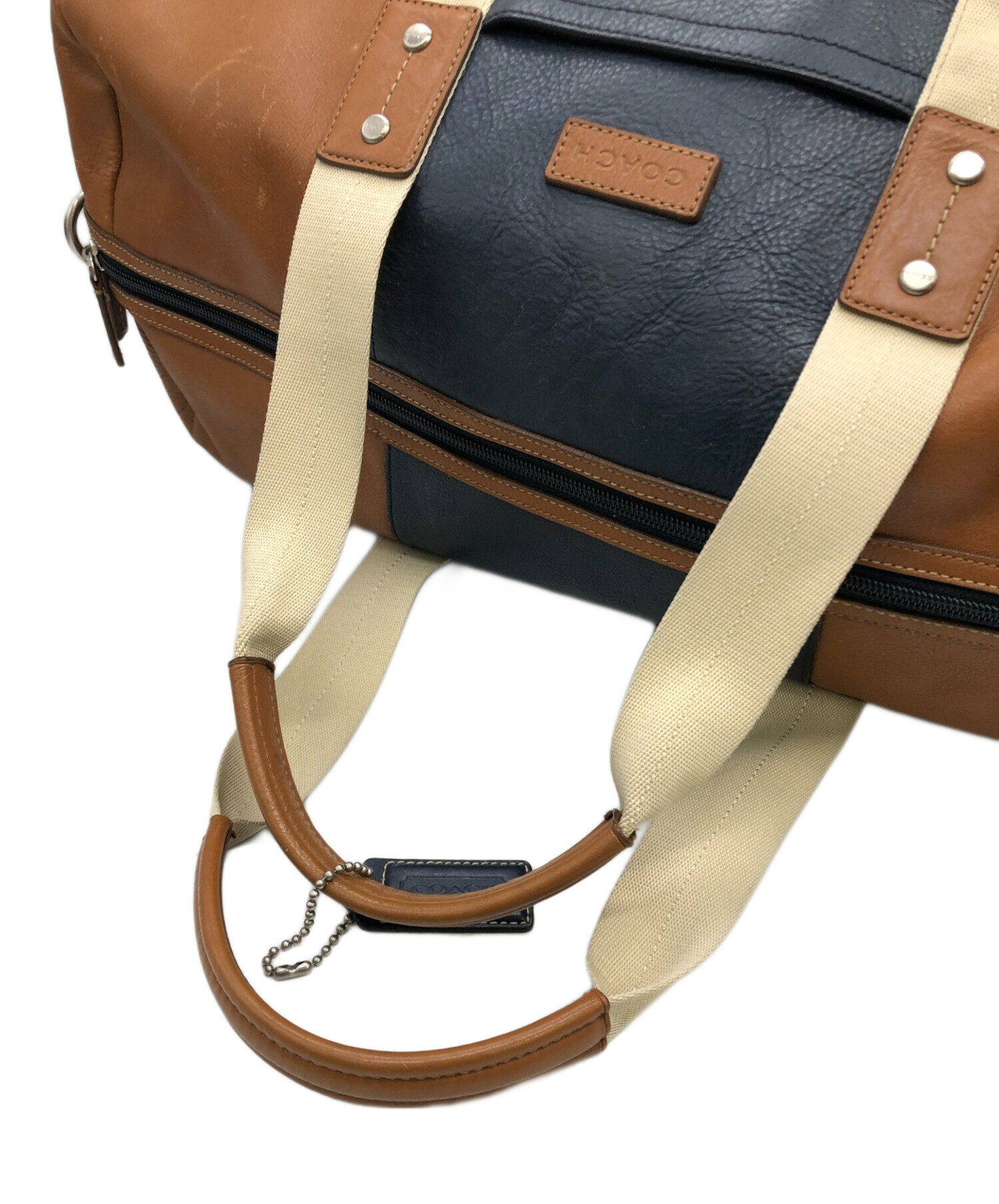 中古・古着通販】COACH (コーチ) ボストンバッグ ブラウン×ネイビー