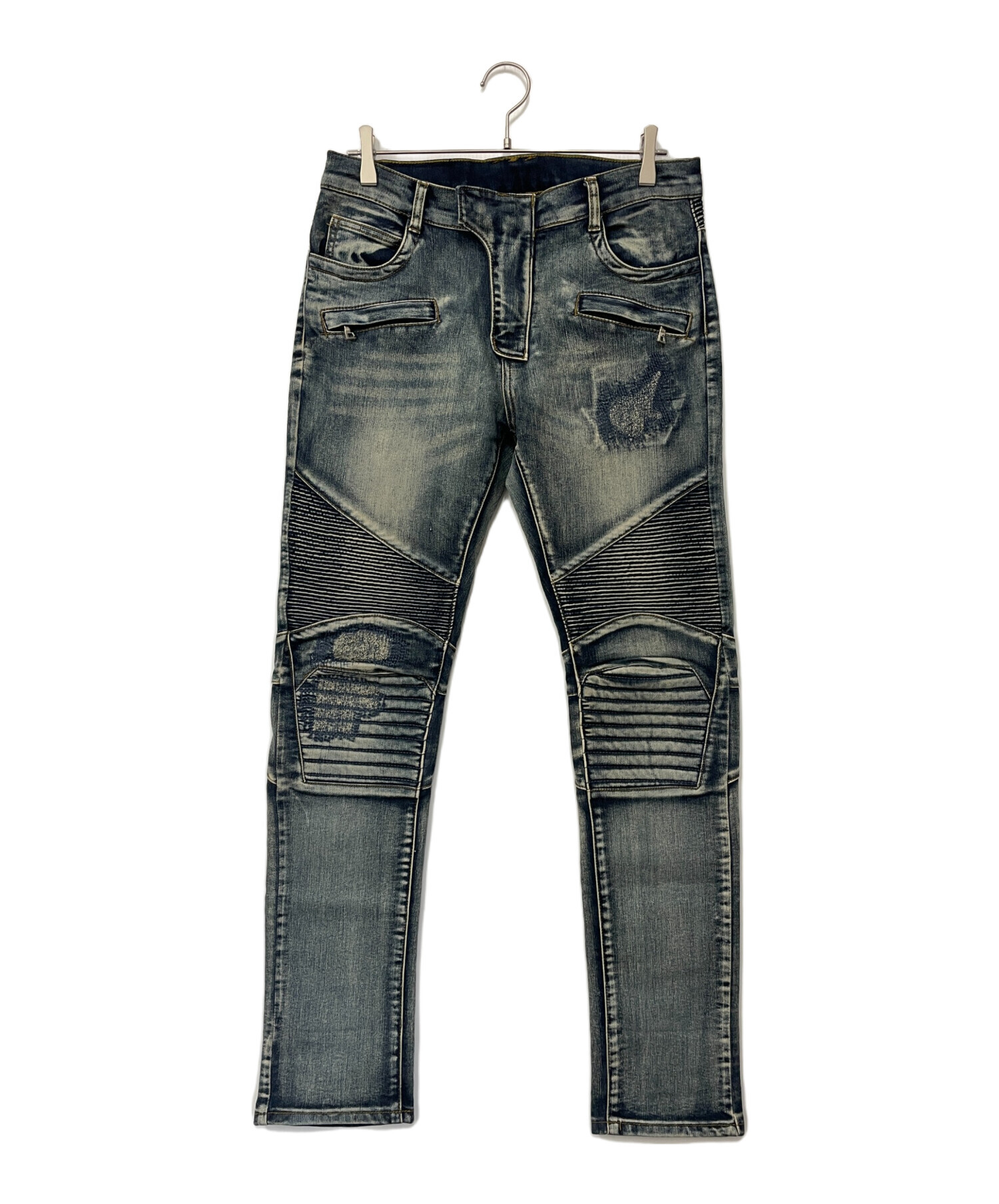 Balmain風　バイカーデニム　W32 2点セット 中古・古着通販】BALMAIN (バルマン) バイカーデニム サイズ:W32