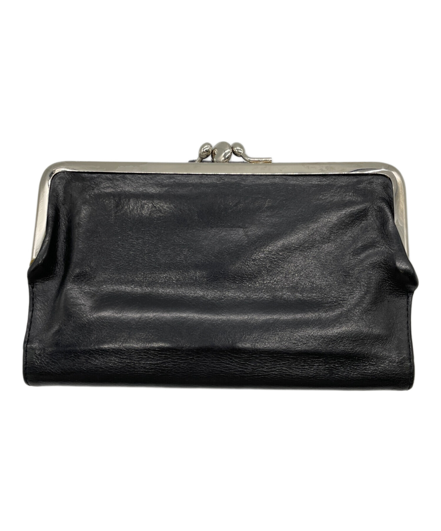 Y's ブラックレザーがま口財布 ストラップ付き 中古・古着通販】Y's (ワイズ) がま口財布 ブラック｜ブランド・古着