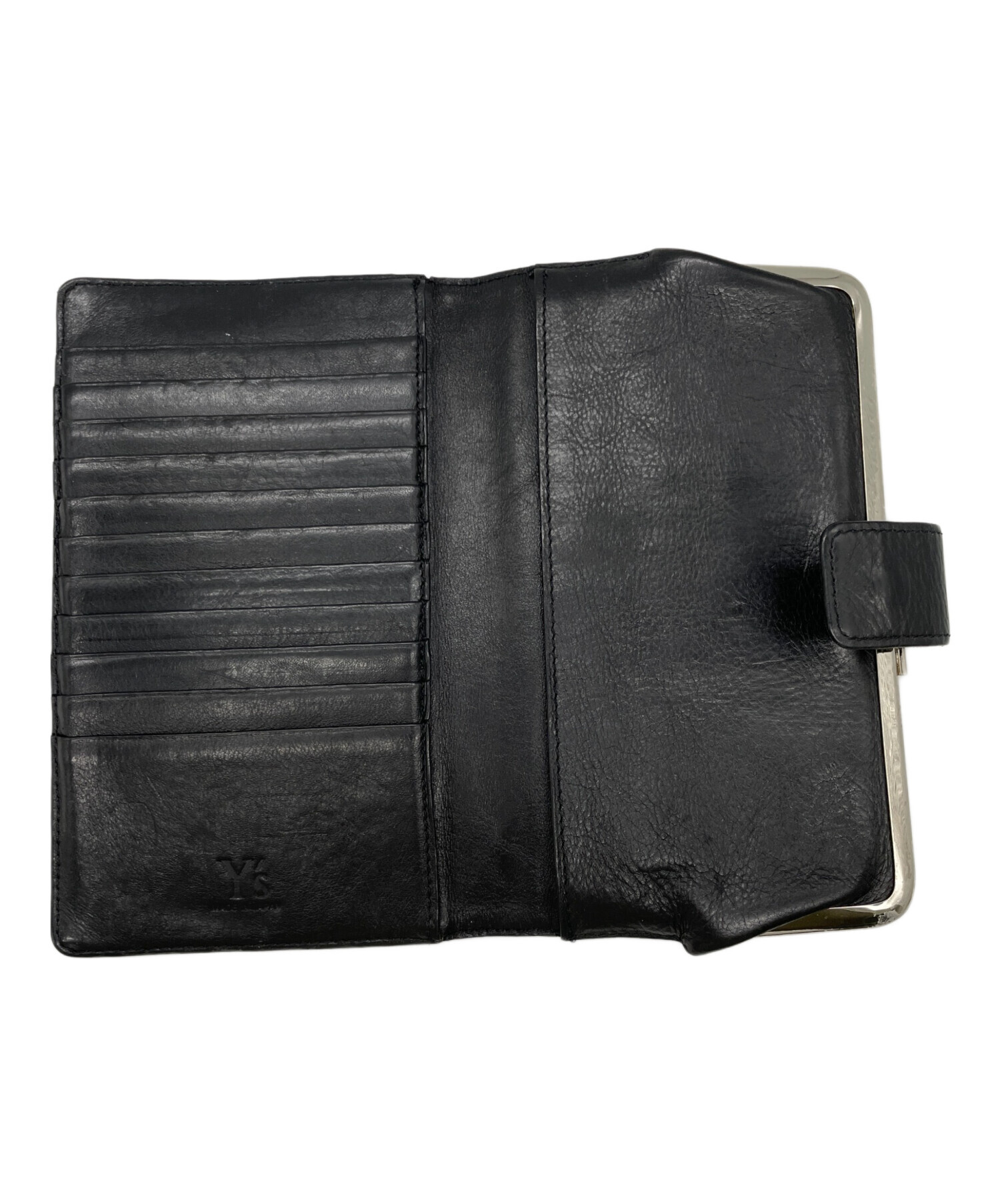 Y's ブラックレザーがま口財布 ストラップ付き Y's ブラックレザー