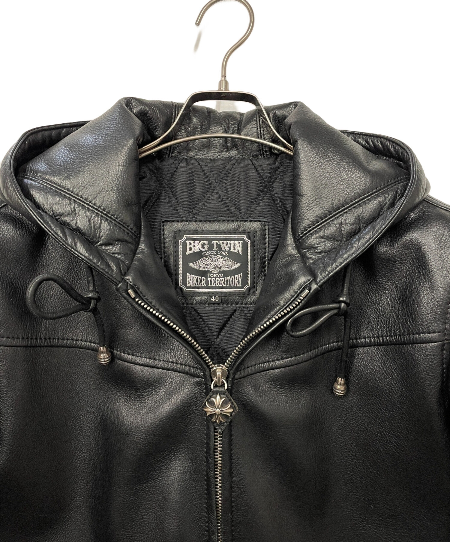 BIGTWIN レザージャケット 超美品] Big Twin ブラックレザージャケット/パーカー ビッグツイン