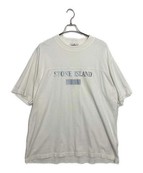 ストーンアイランド 初期 80s チンストラップ コットン ストライプ 半袖シャツ トップス ブルー ホワイト L【中古】 STONE ISLAND - ストーンアイランド 初期 80s チンストラップ コットン