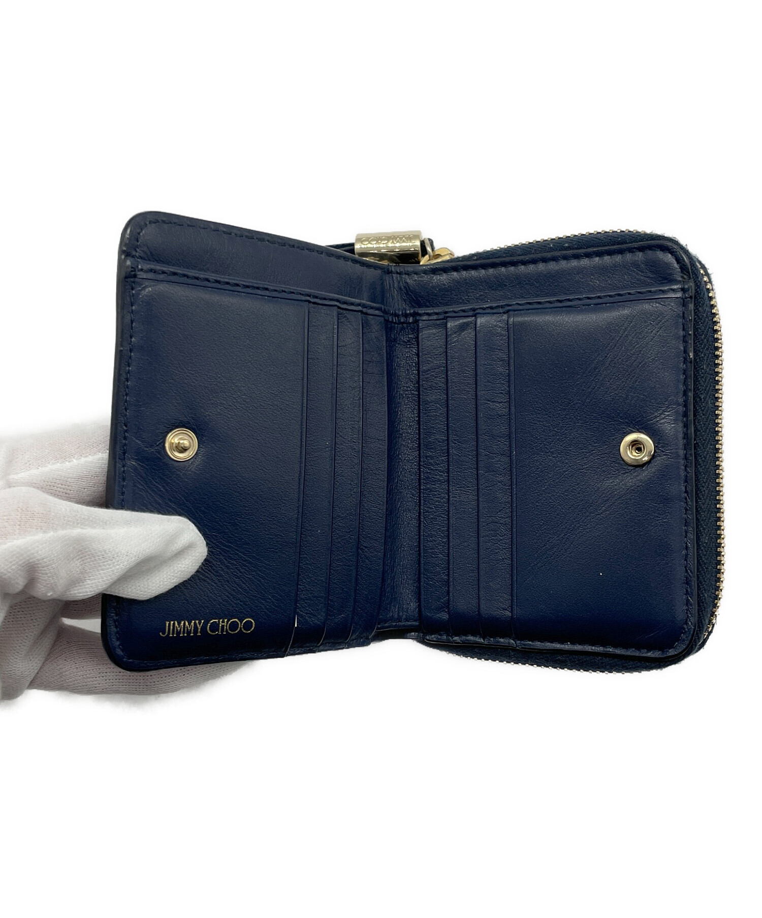 Jimmy Choo LONDON 二つ折り財布 ネイビー（箱あり）中古 中古・古着通販】JIMMY CHOO (ジミーチュウ) 2つ折り財布 ネイビー