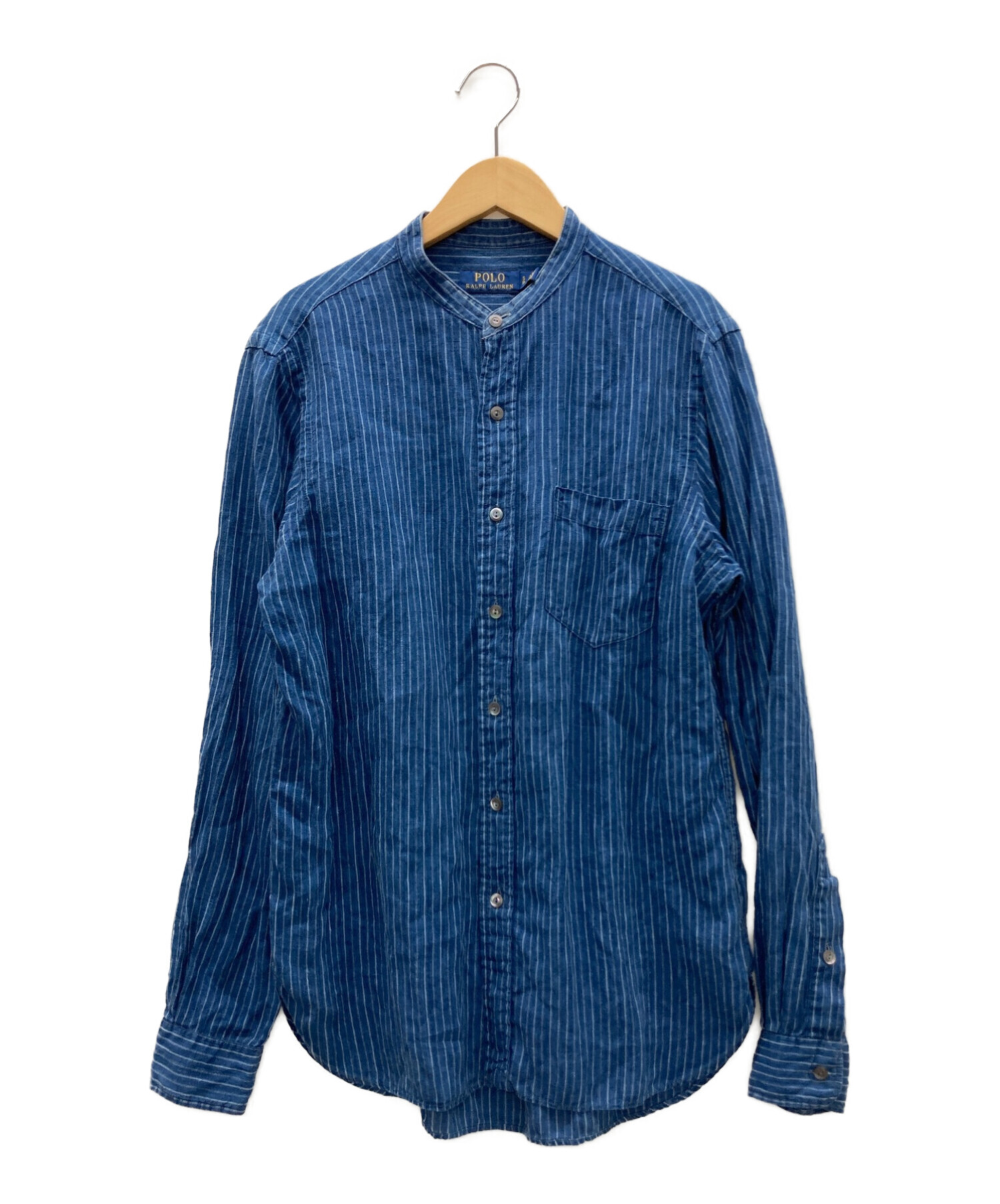 【リメイク】Polo by Ralph Lauren バンドカラー シャツ / タータンチェック ネイビー ノーカラー ビンテージ 古着 アメリカ USA 90s Polo by Ralph Lauren ポロバイラルフローレン 長袖 バンドカラー