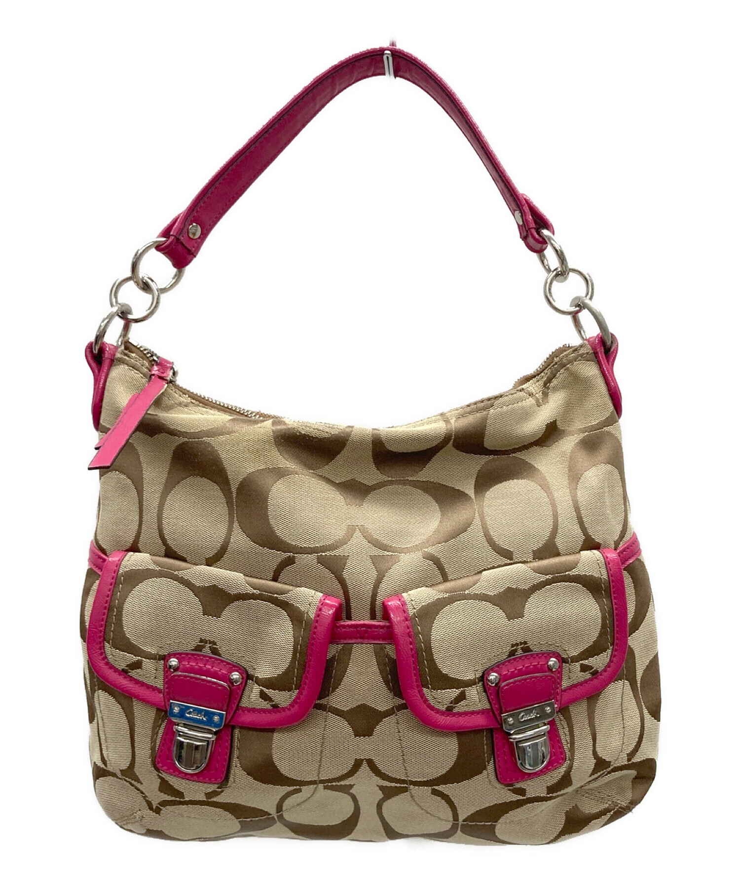 中古・古着通販】COACH (コーチ) ショルダーバッグ ベージュ×ピンク 