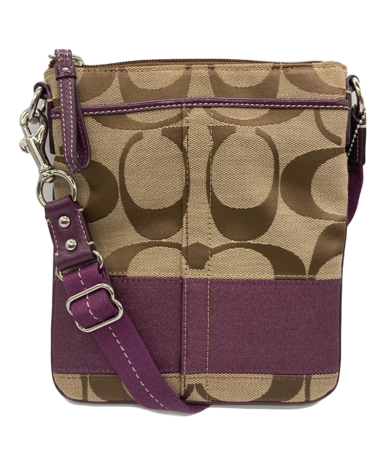 中古・古着通販】COACH (コーチ) ショルダーバッグ ベージュ×パープル 