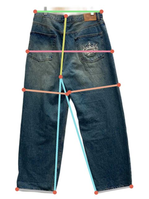 9090 デニムパンツ ブルー （L） 中古・古着通販】9090 (9090) キングロゴデニムパンツ ブルー サイズ