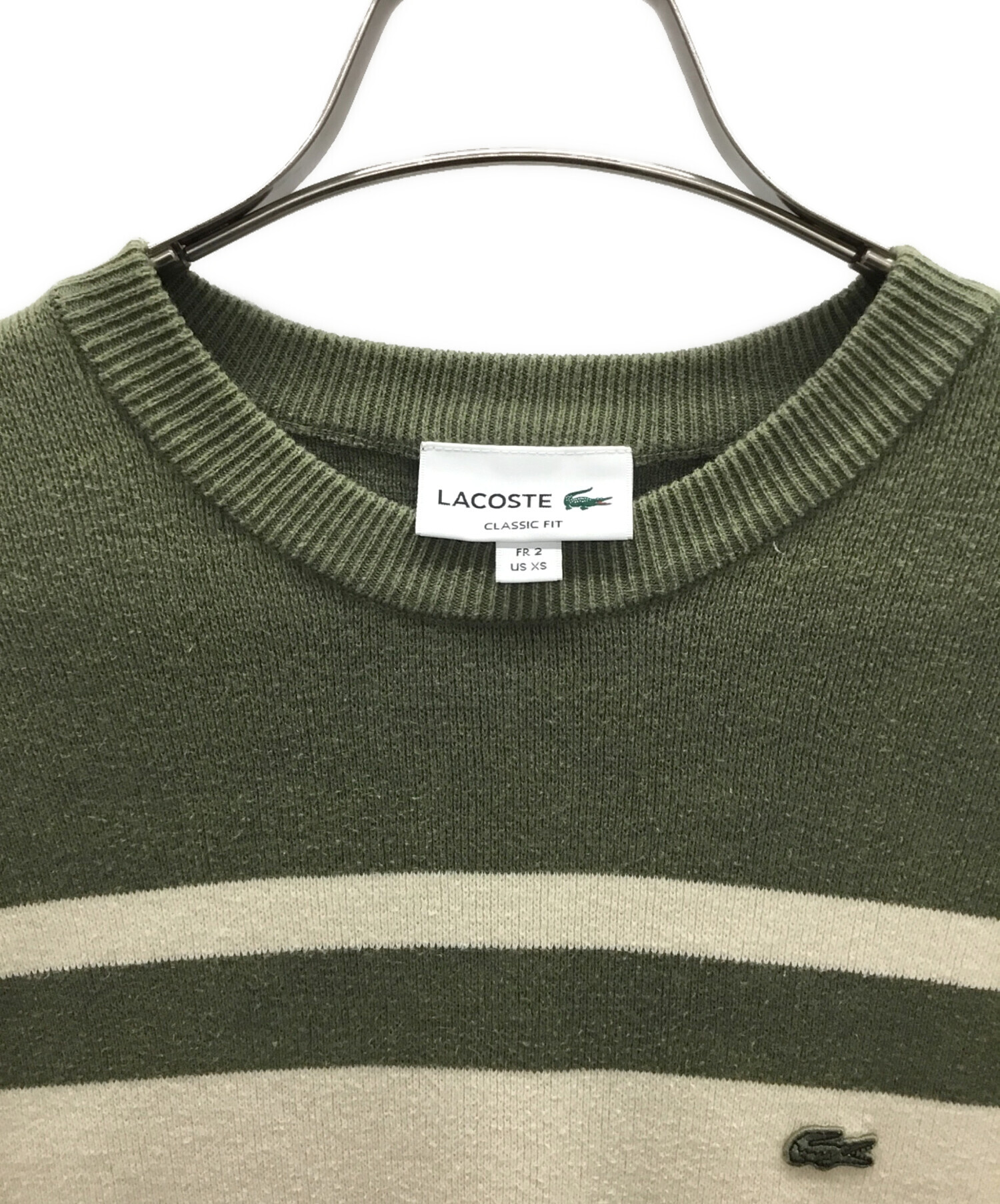 中古・古着通販】LACOSTE (ラコステ) 半袖ニット グリーン×ベージュ 