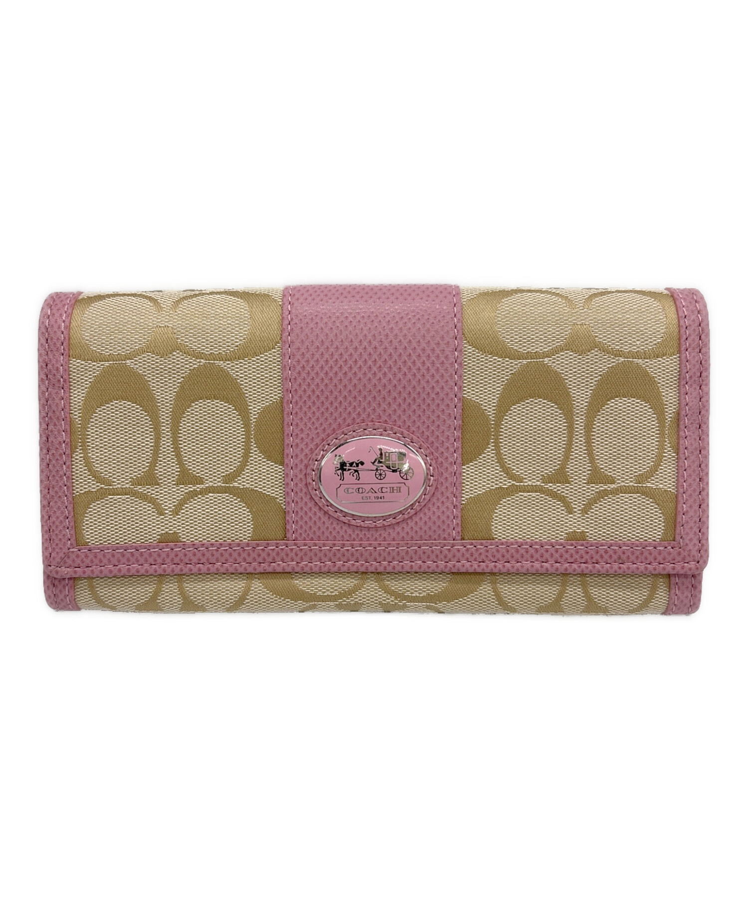 コーチ長財布 ♡ピンクベージュ♡ 中古・古着通販】COACH (コーチ) 長財布 ベージュ×ピンク｜ブランド