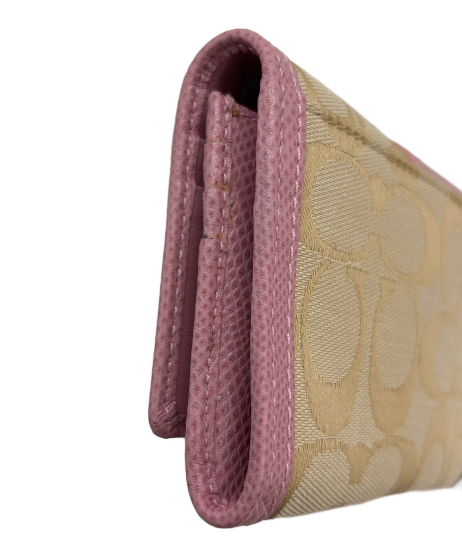 新品 COACH コーチ 長財布  ベージュ×ペールピンク COACH（コーチ） 長財布 PVC レザー ラウンドファスナー ロゴ ゴールド