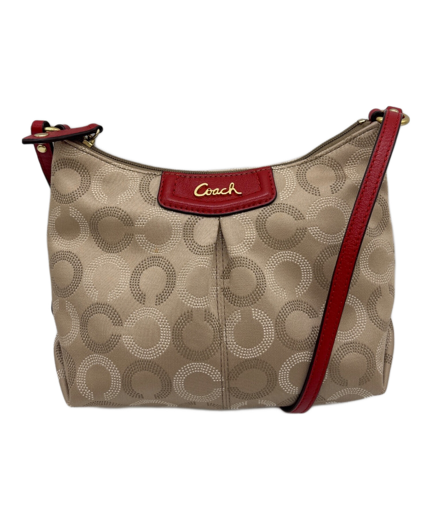 中古・古着通販】COACH (コーチ) ショルダーバッグ ベージュ×レッド 