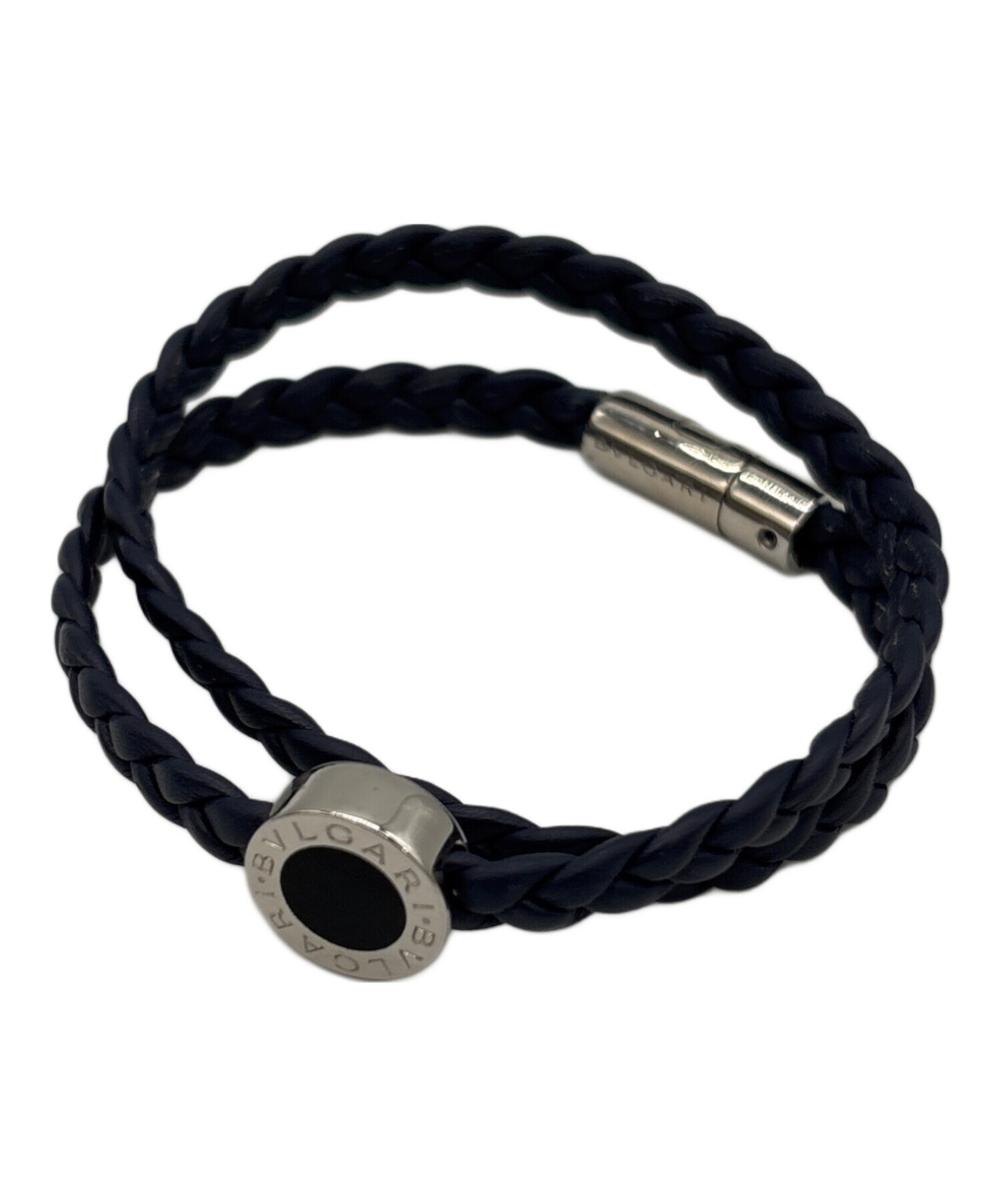 中古・古着通販】BVLGARI (ブルガリ) レザーブレスレッド ネイビー