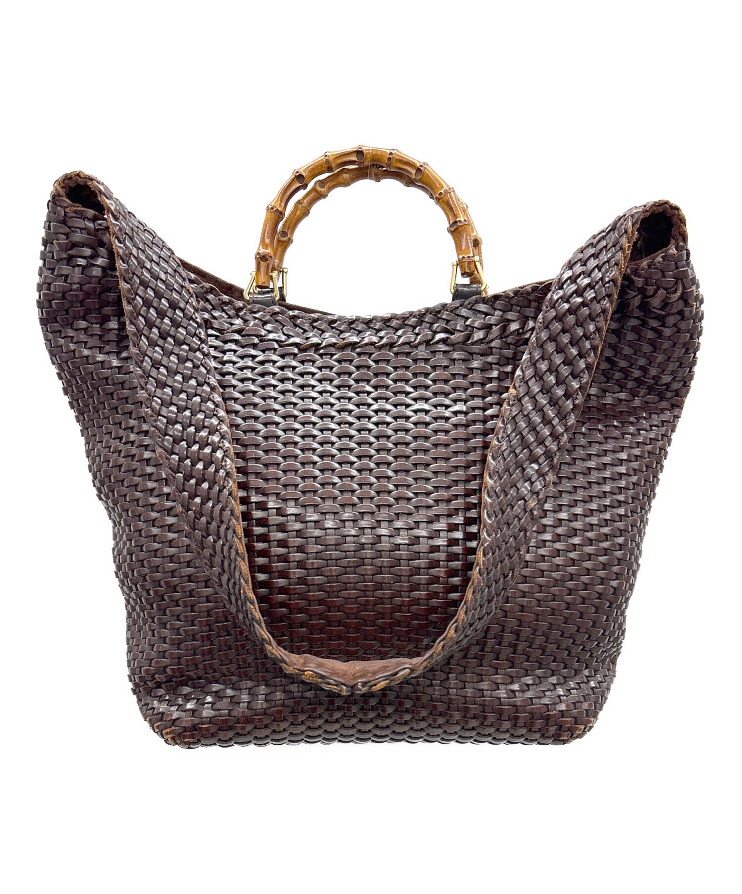 中古・古着通販】GUCCI (グッチ) バンブー編み込みバッグ ブラウン 