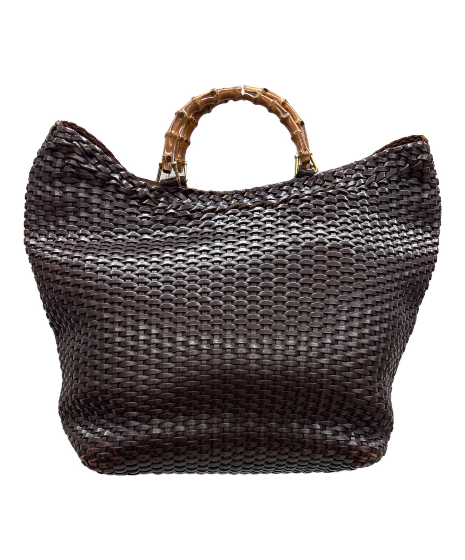 c*a様 正規品⭐️ GUCCI グッチ　バンブーハンドバッグ　編み込み　ヴィン 中古・古着通販】GUCCI (グッチ) バンブー編み込みバッグ ブラウン