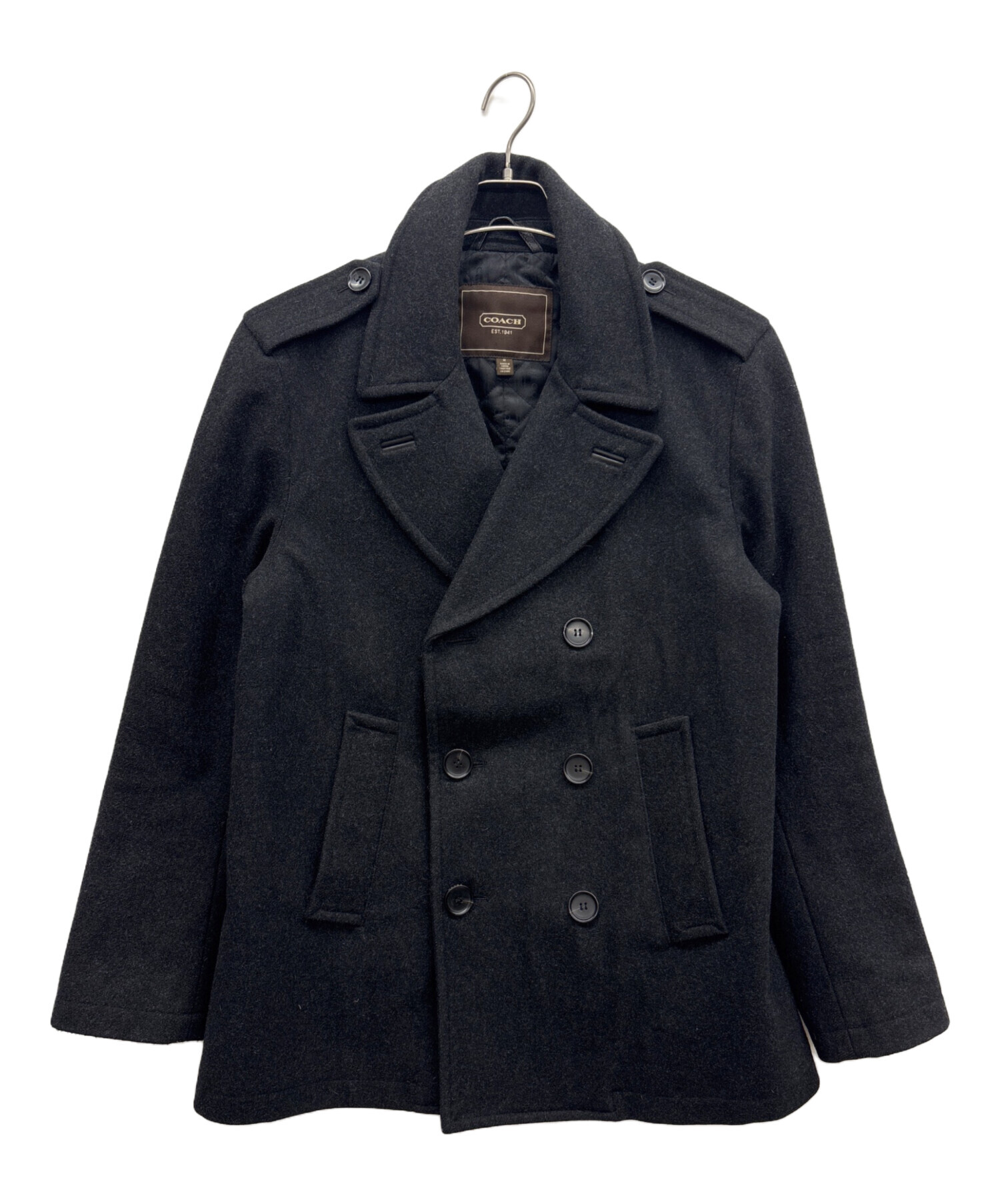 【美品】COACH ブラック ピーコート Mサイズ 中古・古着通販】COACH (コーチ) Pコート ブラック サイズ:M｜ブランド