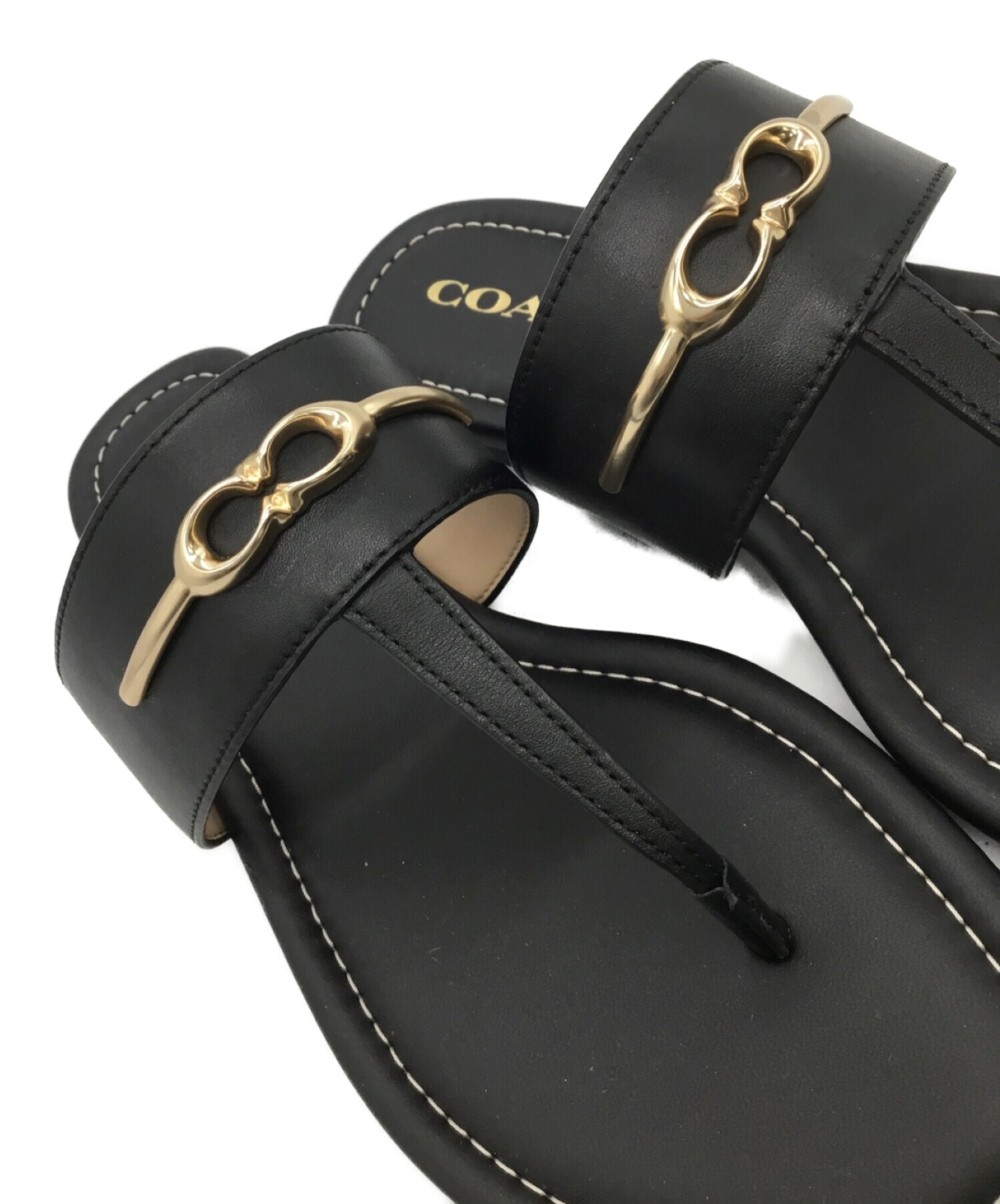 新品COACH ブラックレザーサンダル 中古・古着通販】COACH (コーチ) レザーサンダル ブラック サイズ:24.0