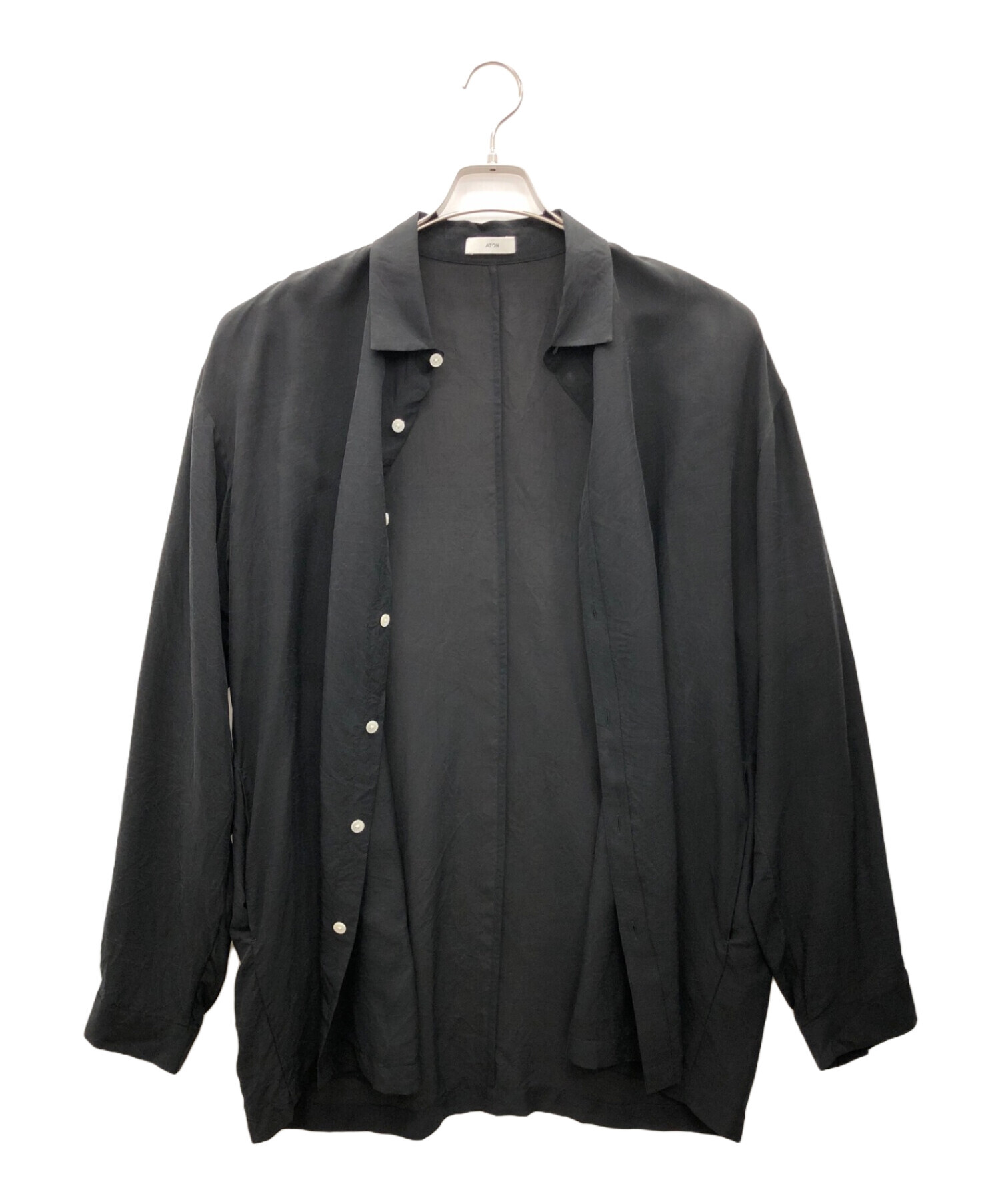中古・古着通販】ATON (エイトン) 京都吊り染め シルクシャツ ブラック