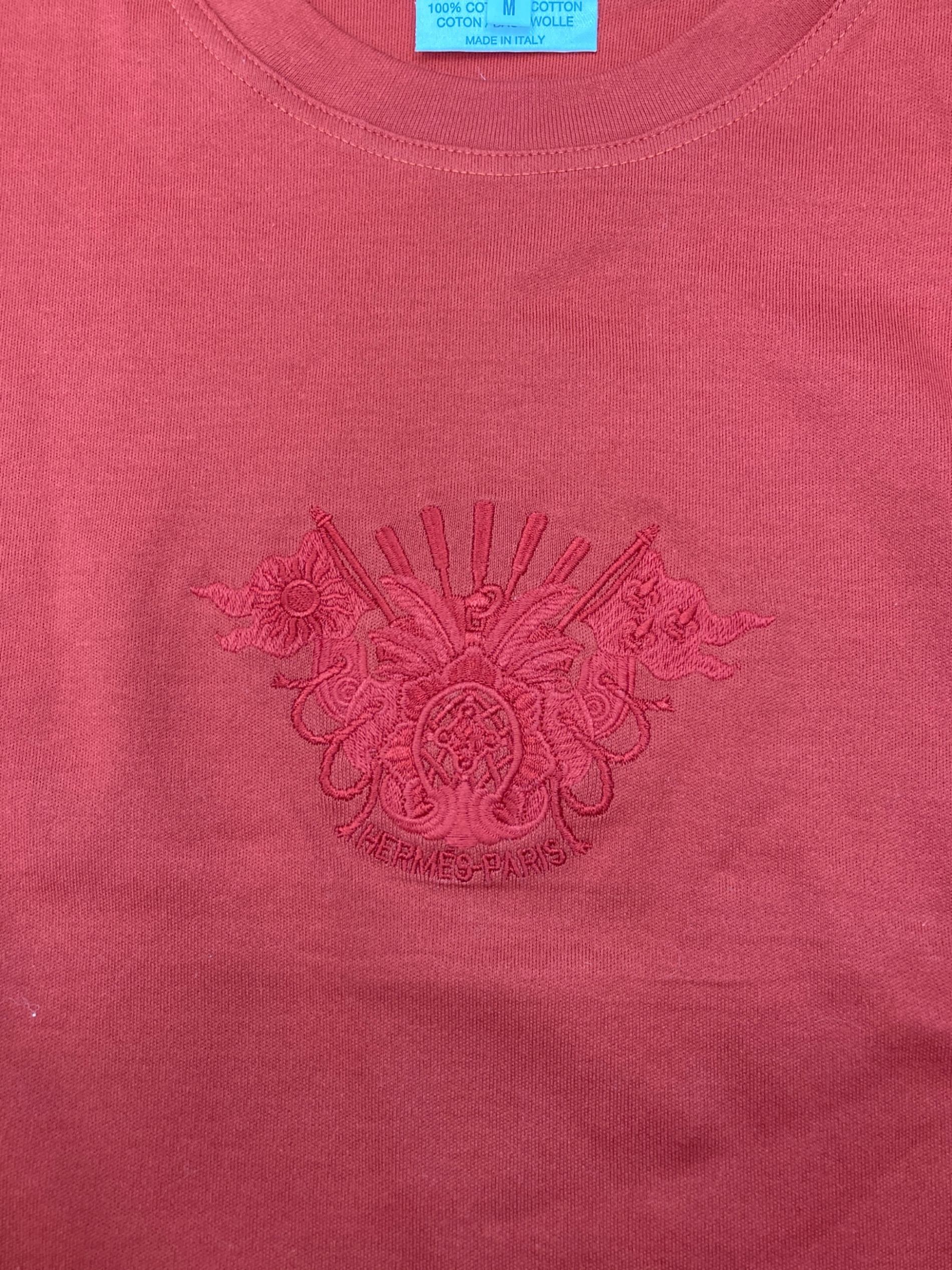 【美品】エルメス Tシャツ 気球 飛行船 大空の狂気 レッド M ヴィンテージ 中古・古着通販】HERMES (エルメス) 半袖Tシャツ レッド サイズ:M 未
