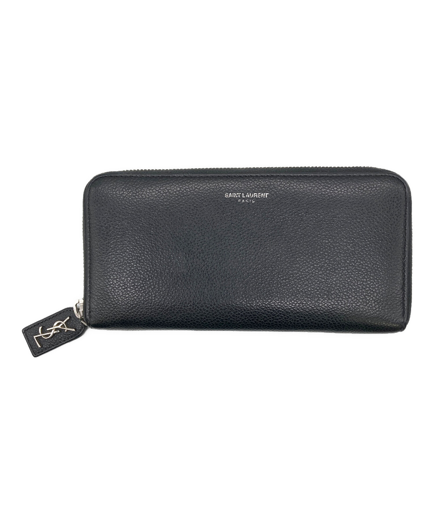 SAINT LAURENT ブラック 二つ折り財布 ラウンドファスナー 中古・古着通販】Saint Laurent Paris (サンローランパリ) ラウンド