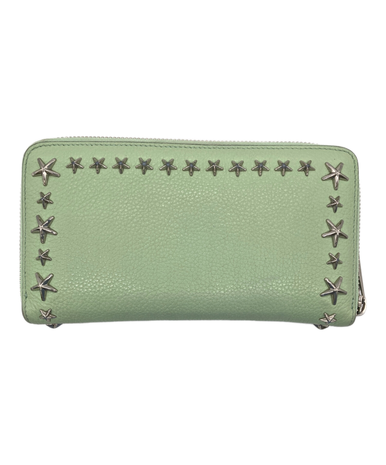JIMMY CHOO 二つ折り財布 パイソン型押し ライトグリーン 中古・古着通販】JIMMY CHOO (ジミーチュウ) スタッズジップアラウンド