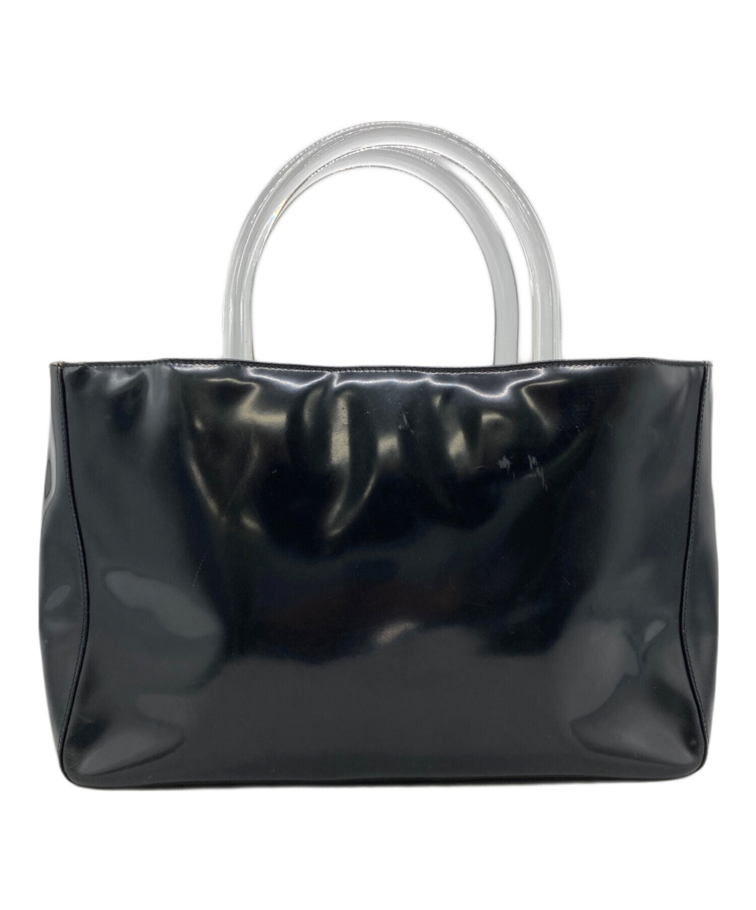 中古・古着通販】PRADA (プラダ) エナメルハンドバッグ ブラック 中古・古着通販】PRADA (プラダ) エナメルハンドバッグ ブラック