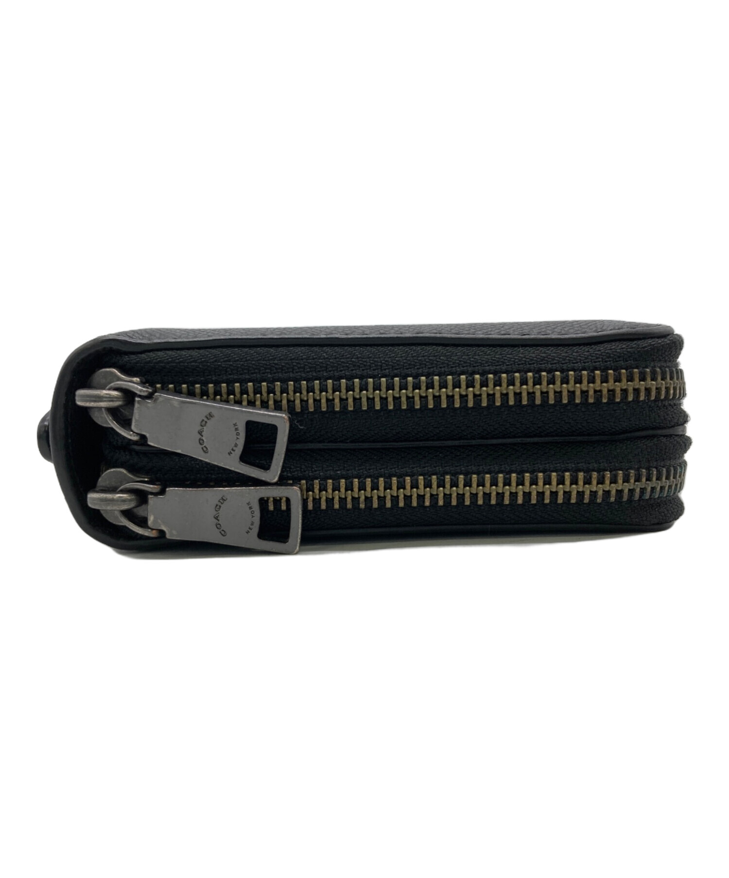 COACH ブラックレザー ダブルファスナー 中古・古着通販】COACH (コーチ) ダブルジップウォレット ブラック