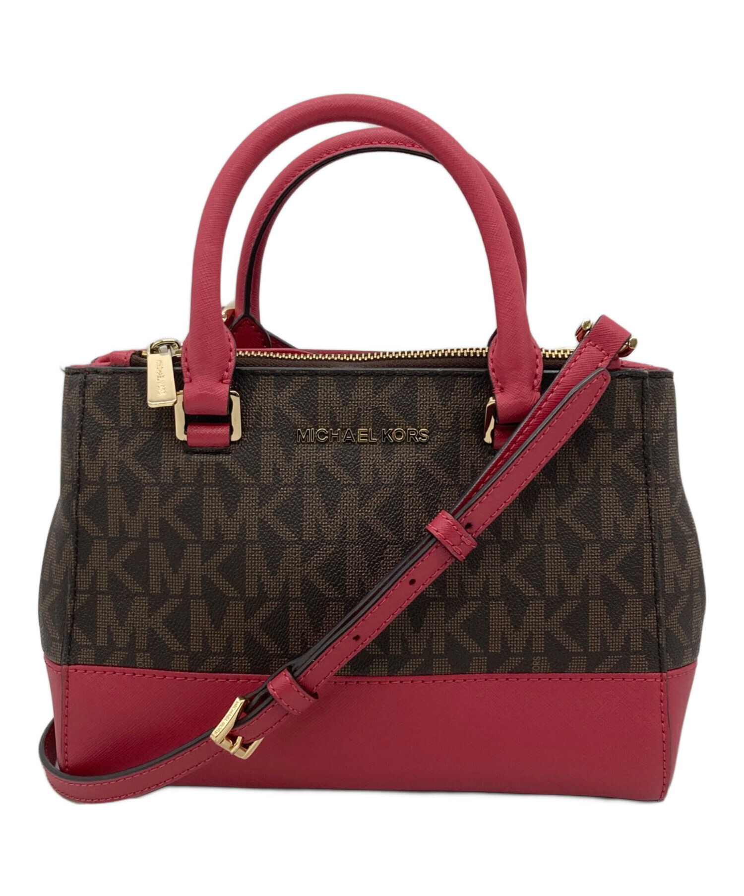 2/28までの出品　マイケルコース　 ハンドバッグ ダークブラウン/ピンク 中古・古着通販】MICHAEL KORS (マイケル・コース) 2WAYショルダー