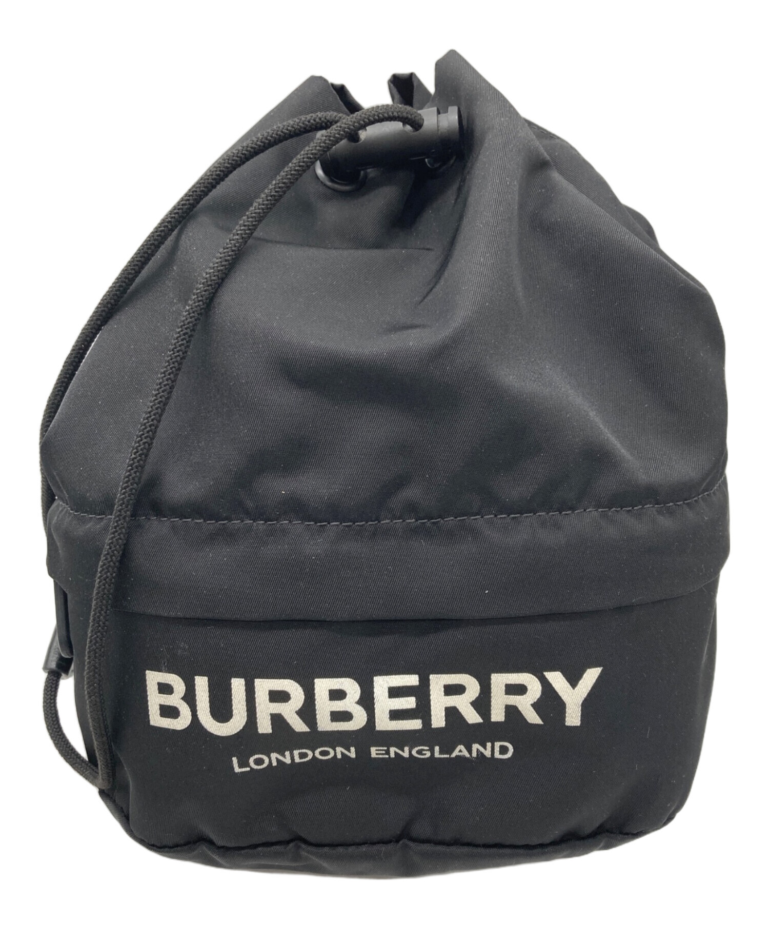 未使用●保管品●バーバリー　巾着　ドローコード ポーチ　ロゴ　ナイロン　ブラック 中古・古着通販】BURBERRY (バーバリー) ドローコードポーチ ブラック