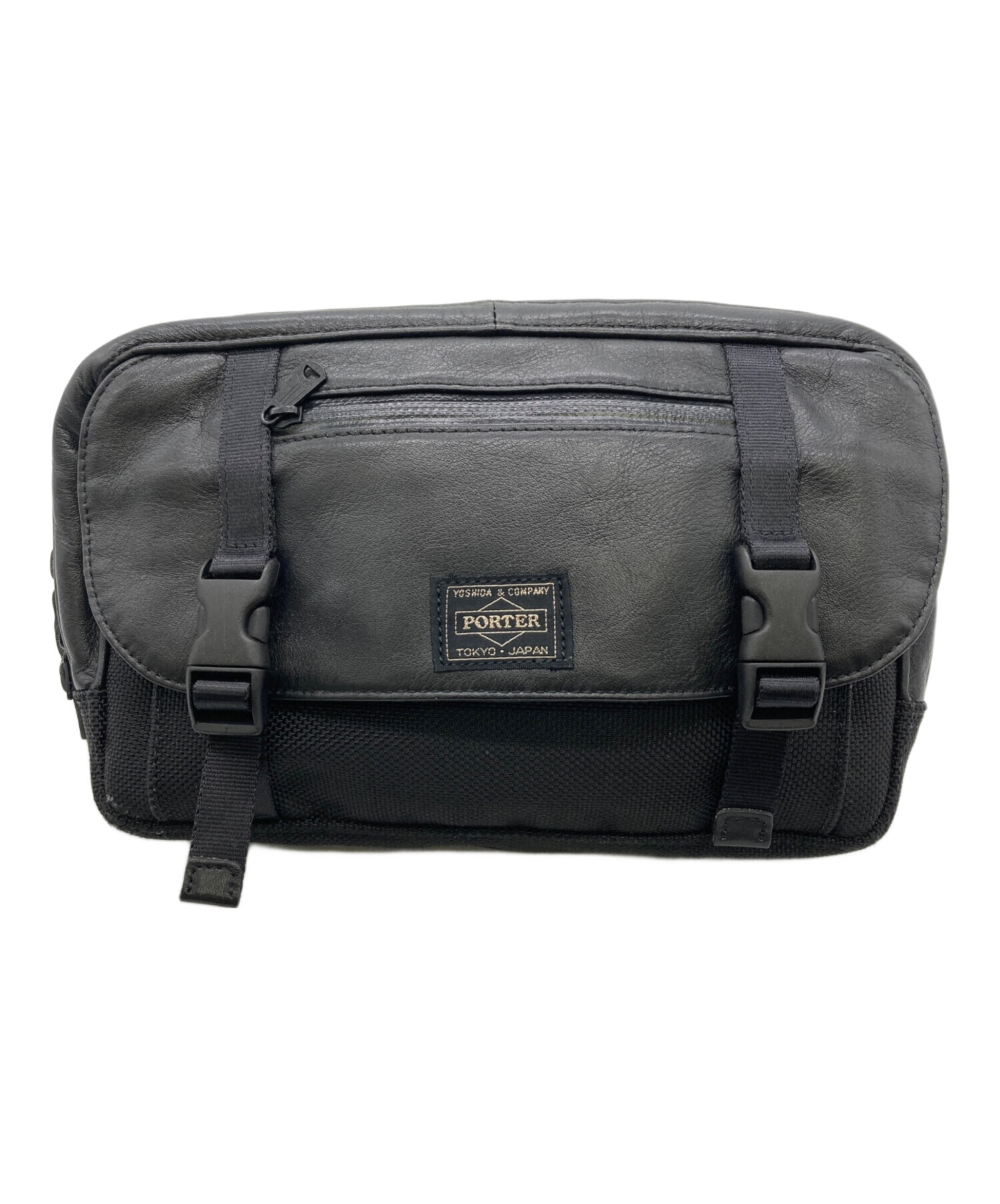 【廃盤品】PORTER ZOOM WAIST BAG LEATHER 中古・古着通販】PORTER (ポーター) ZOOM WAIST BAG ブラック