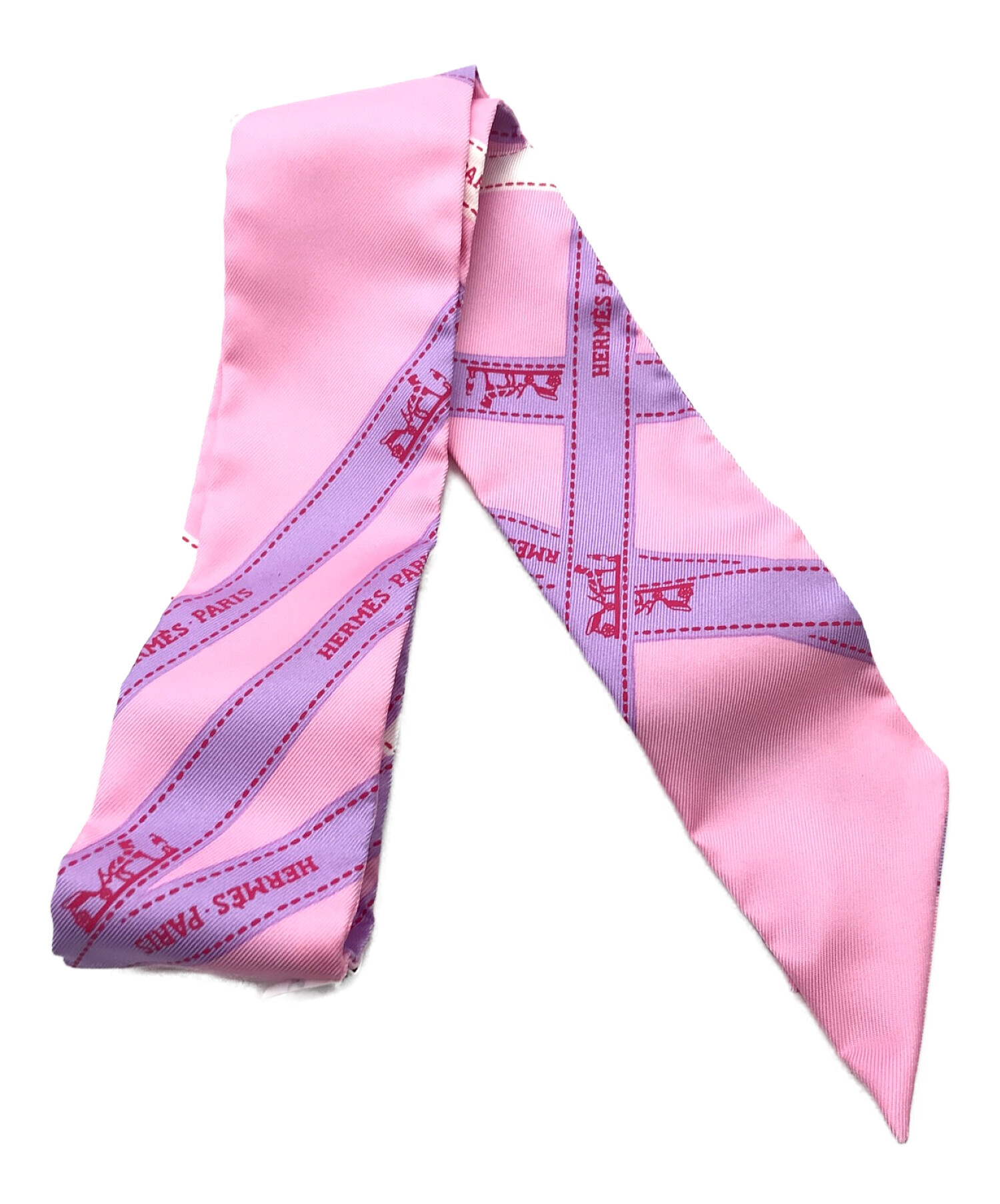 【未使用級】エルメス ツイリー ボルデュックリボン シルク100% ピンク HERMES（エルメス） ツイリー ボルデュックリボン スカーフ シルク
