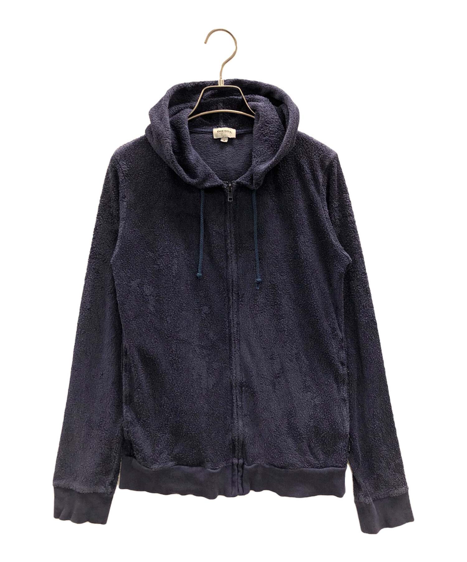 DIESEL / レザー切替/ジップパーカー/--/コットン/ネイビー/無地 中古・古着通販】DIESEL (ディーゼル) パーカー ネイビー サイズ:S